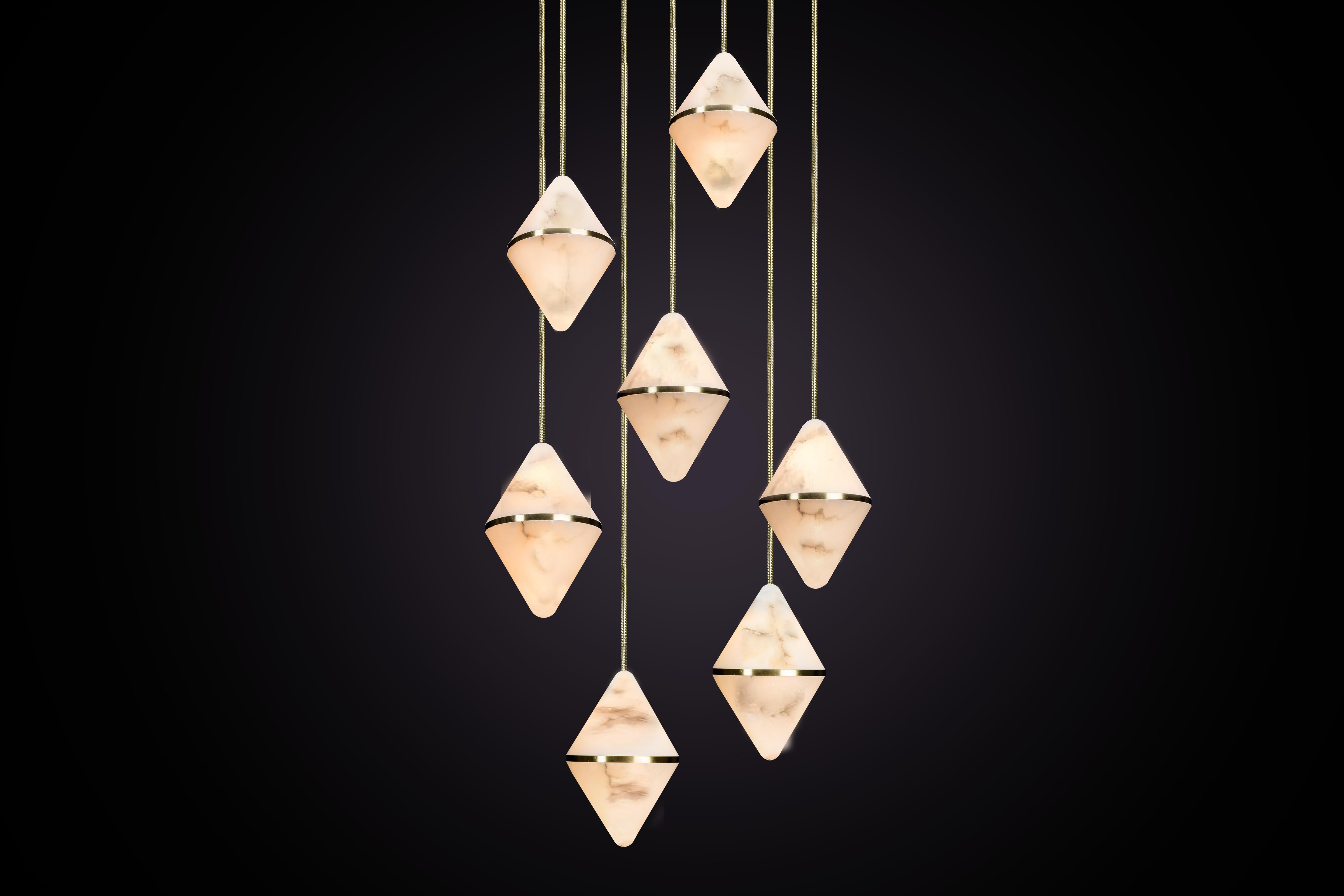 Inspired by the beauty of precious stones and the creativity of the craftspeople who work them. 

Created from alabaster, a material with a long history of use in the visual arts. Loved for its distinct veining and beautiful light-emitting