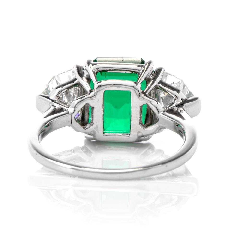 Gem Colombian Emerald Platinum Three-Stone Ring 2