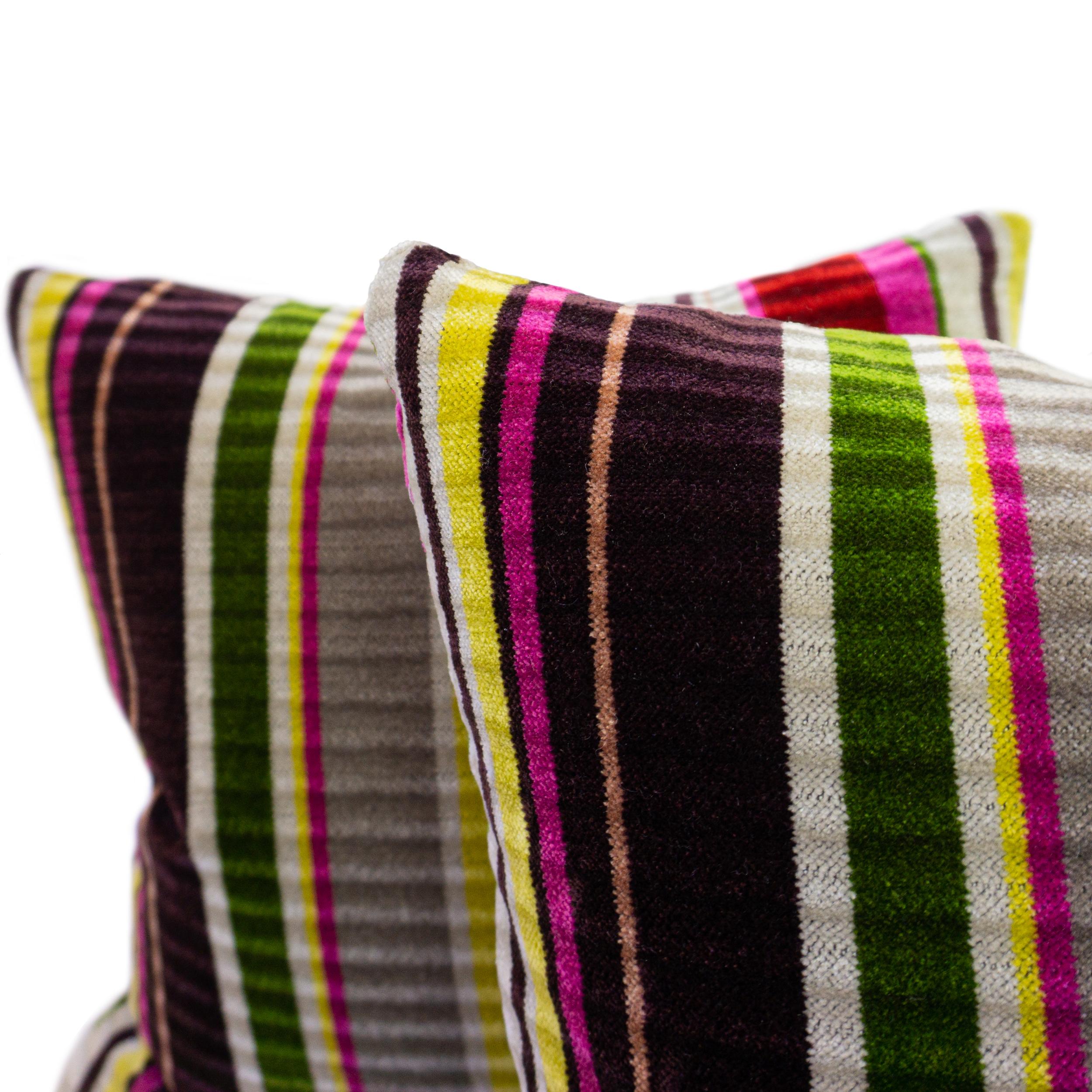 American Gem Color Stripe Velvet Pillow For Sale