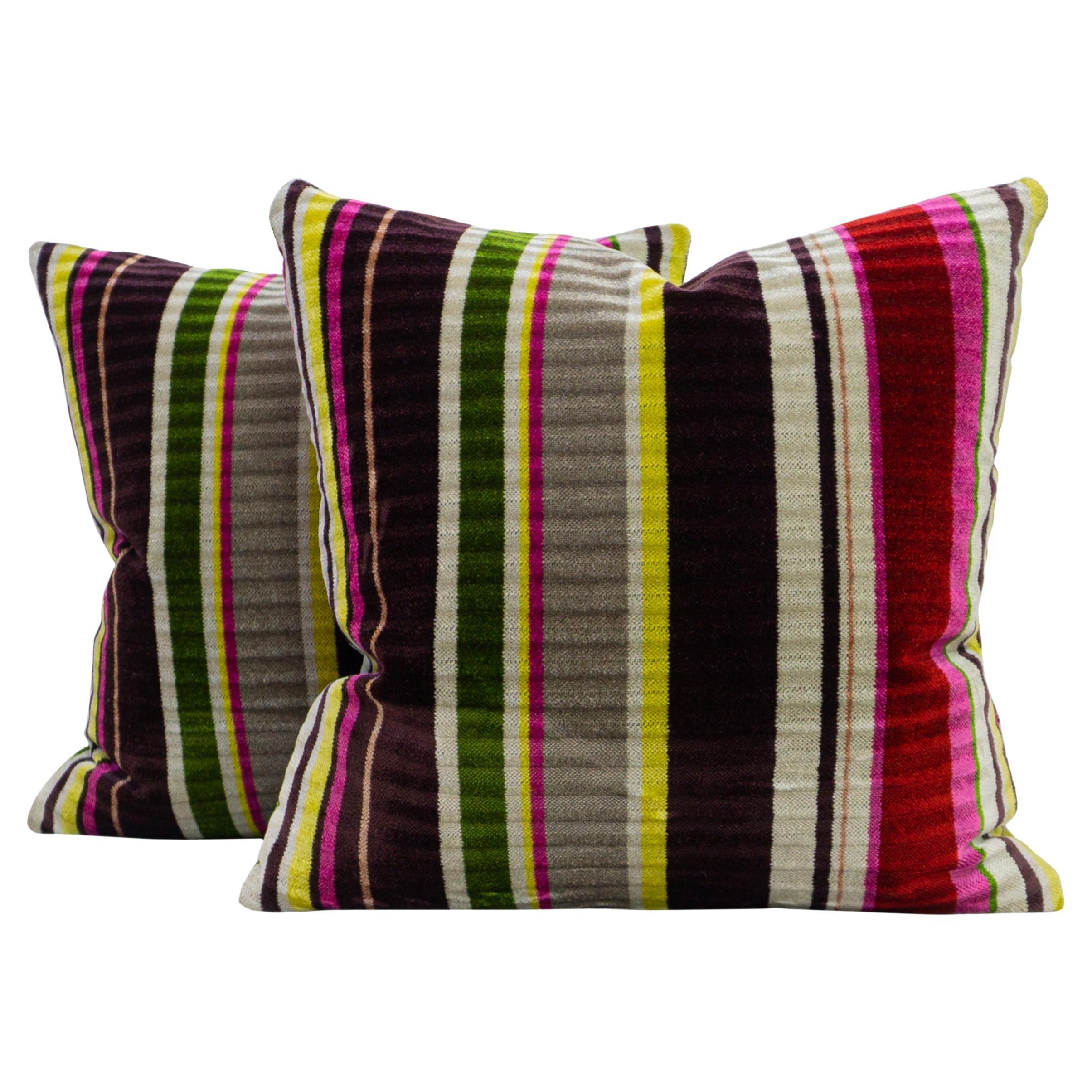 Gem Color Stripe Velvet Pillow For Sale