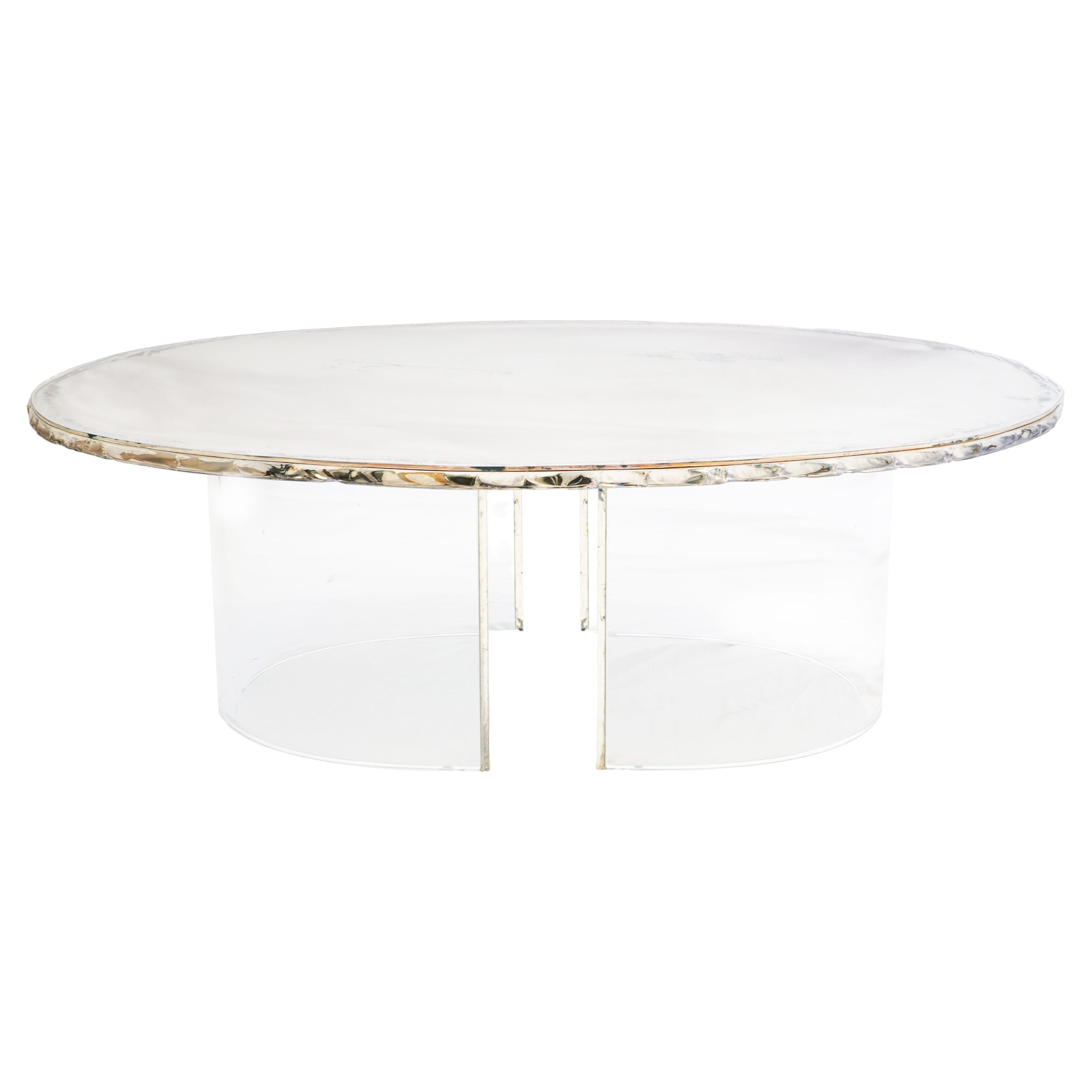 "Gem" Contemporary Cocktail Coffee Table, Silvered Double Surface, plexy legs  For Sale