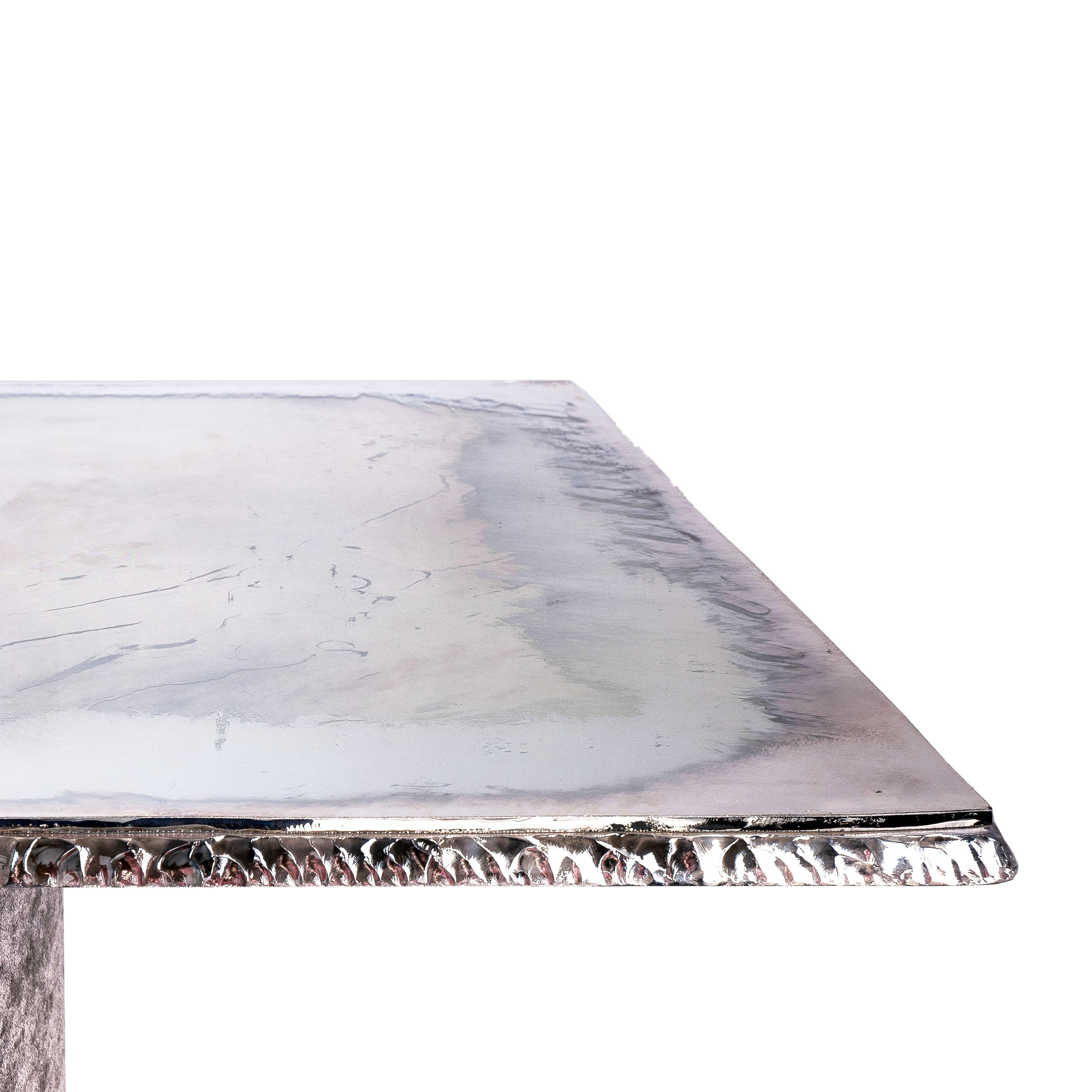 Gem, Contemporary Dining Table 280 Silvered Glass Top, Pair of 