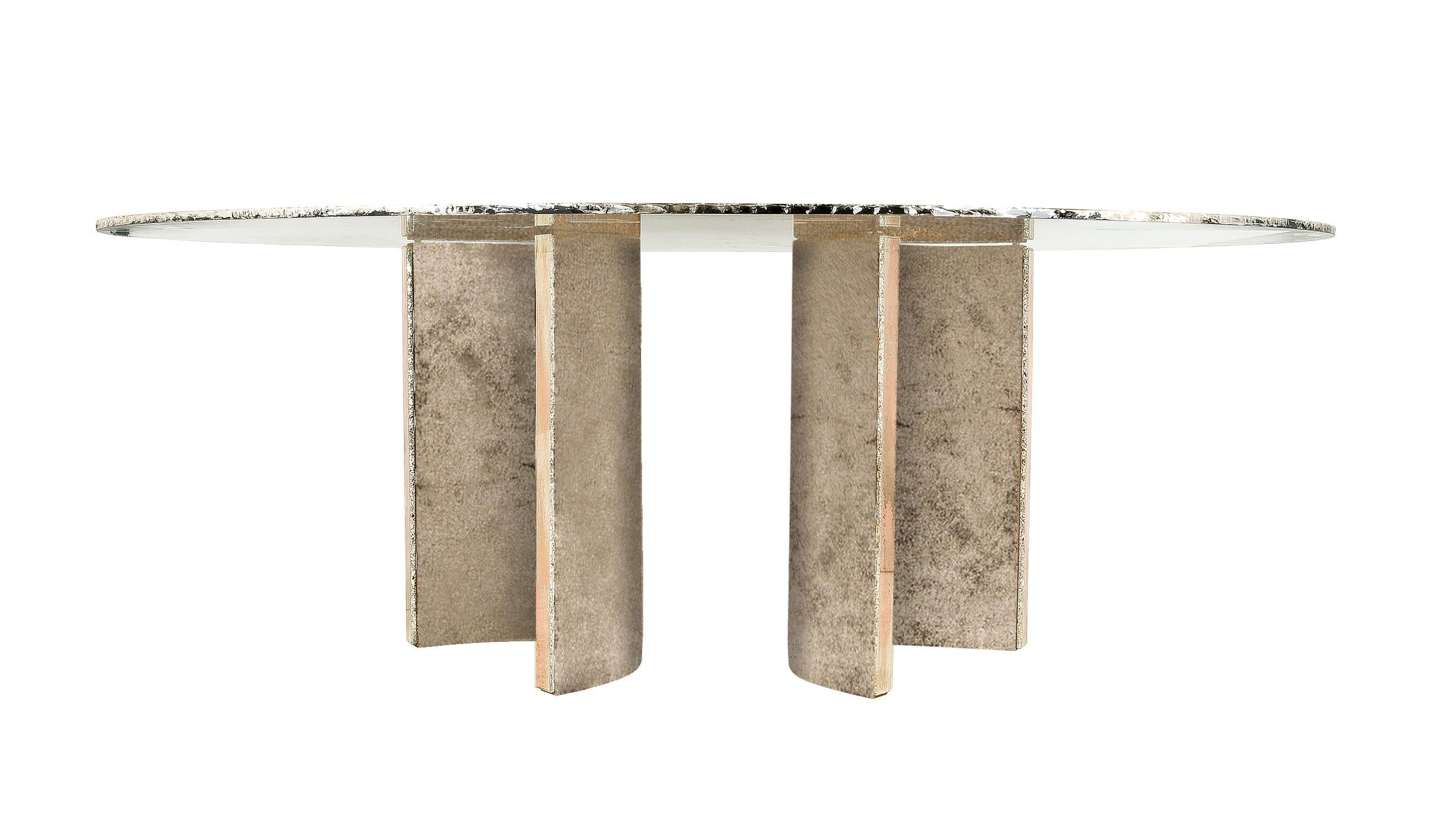 This  table is a contemporary piece, made entirely by hand in Tuscany Italy, 100% of Italian origin.  
The special silver plating treatment, performed over the years by Sabrina, gives uniqueness to the entire object, always different and unique,