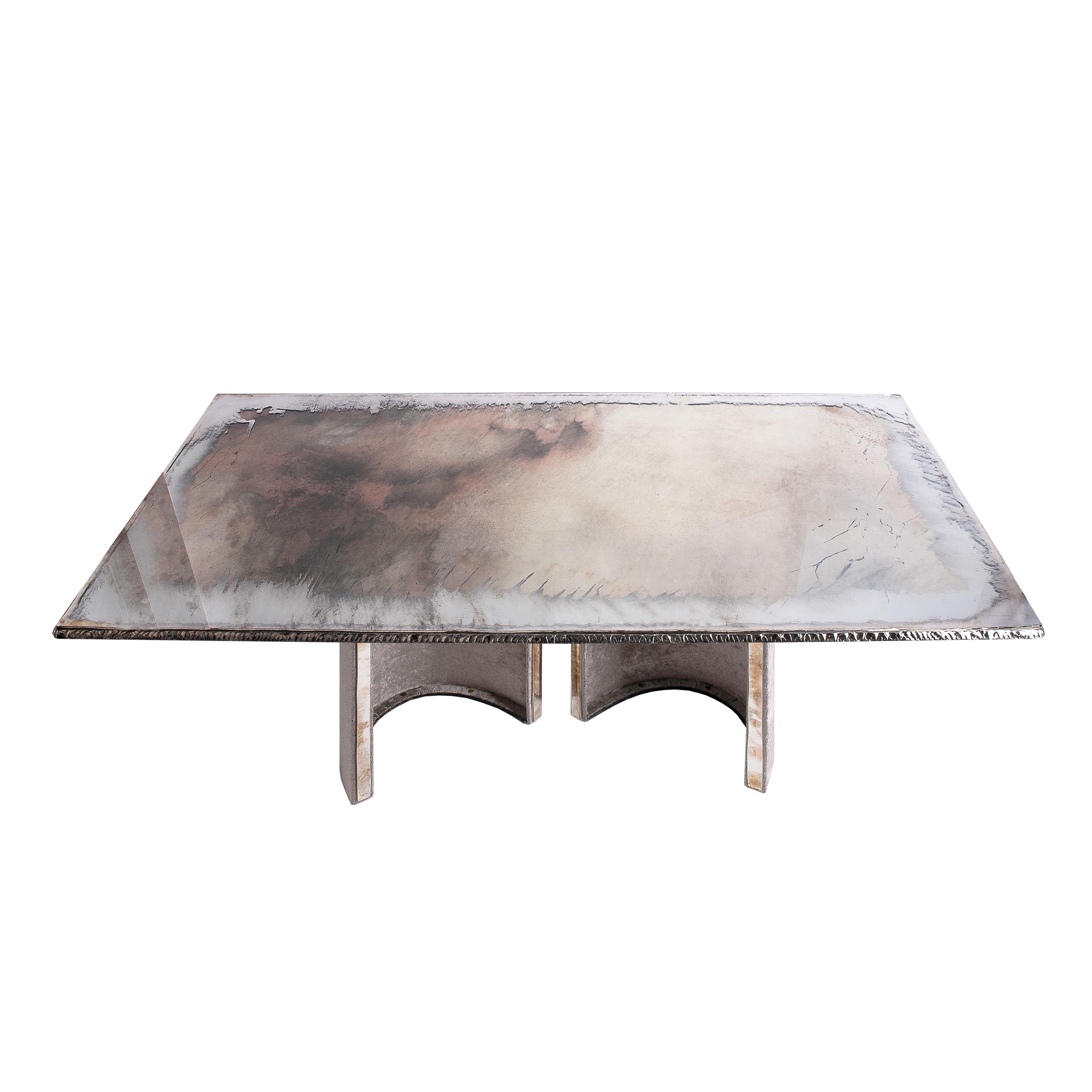 Modern Gem, Contemporary Dining Table 200 Silvered Glass Top, Pair of 