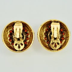 Gem-Craft Gold Plated Clip On Earrings with Black and Burnt Orange Glass Stones