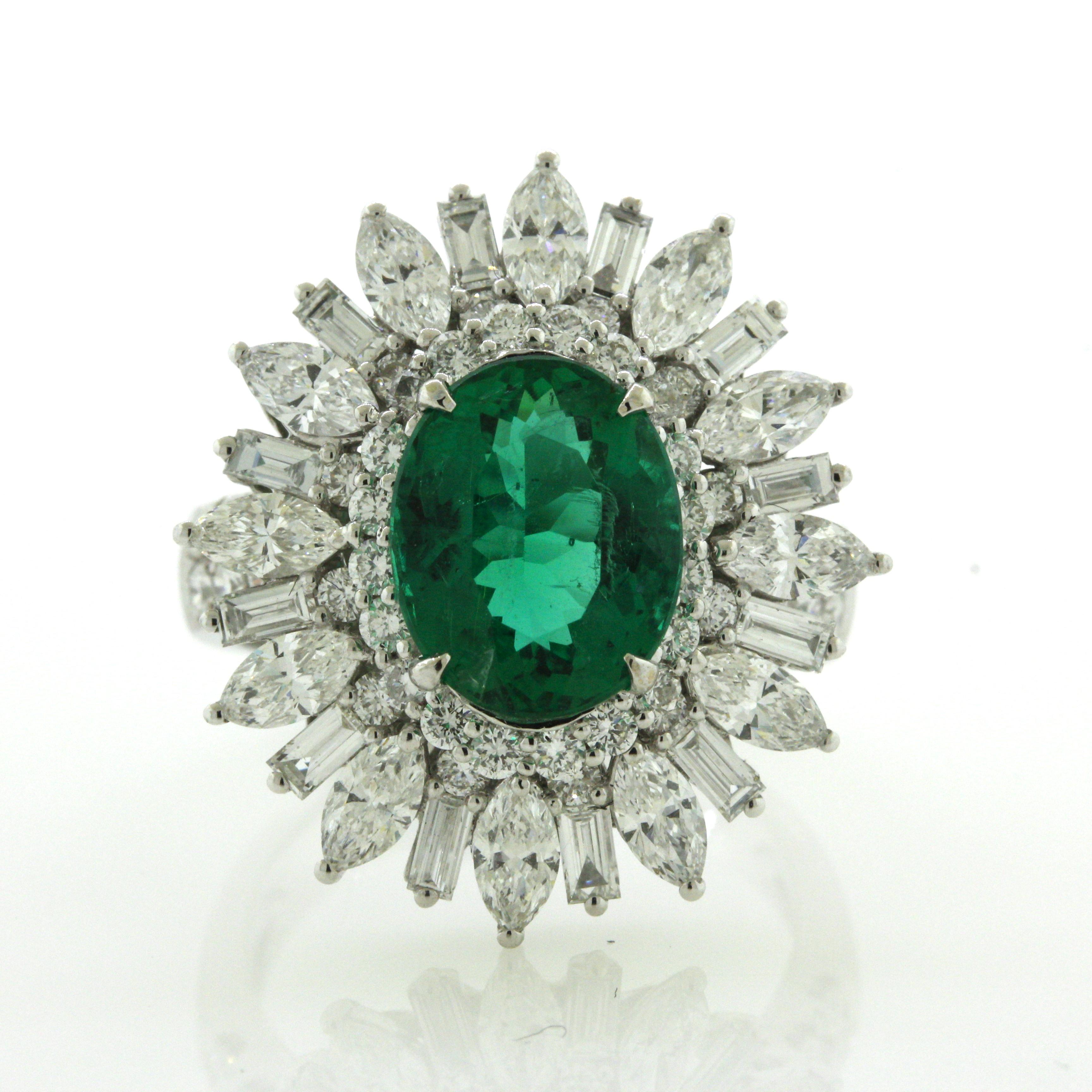 Gem Emerald Diamond Gold Sunburst Ring, AGL Certified 2