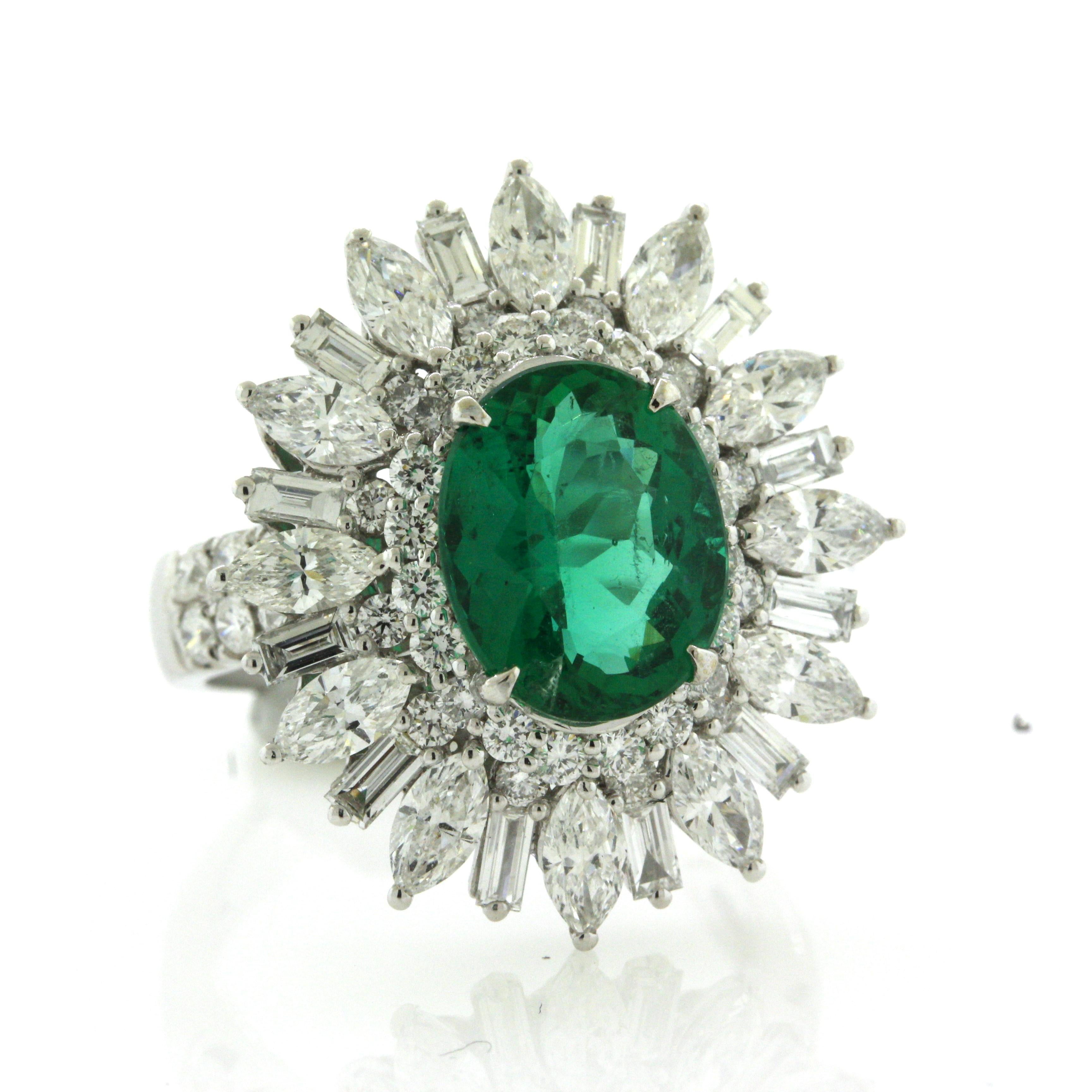 Gem Emerald Diamond Gold Sunburst Ring, AGL Certified 4