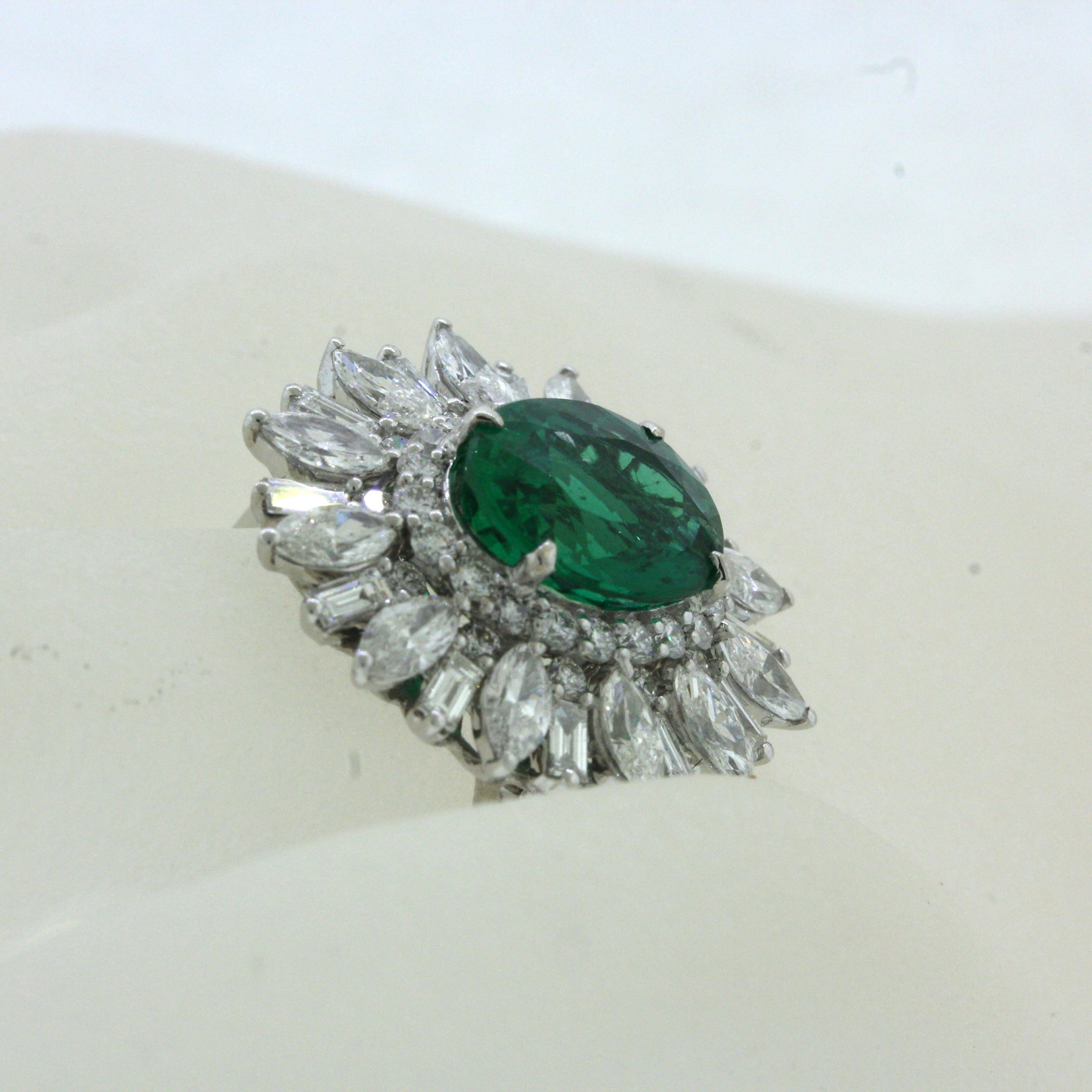 Women's Gem Emerald Diamond Gold Sunburst Ring, AGL Certified