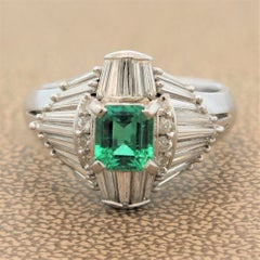 Gem Emerald Diamond Platinum Ring
