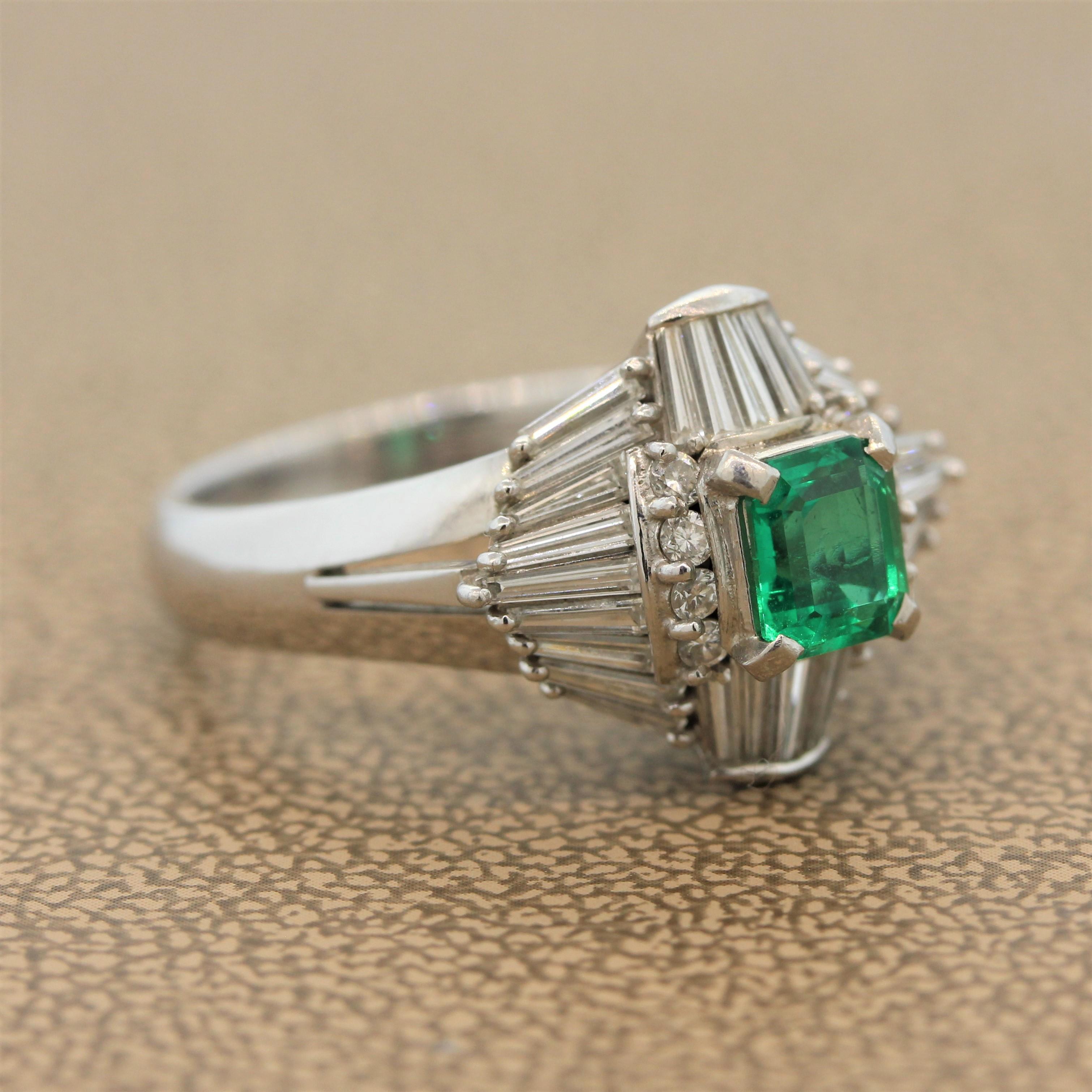 Edelstein Smaragd Diamant Platin Ring (Smaragdschliff) im Angebot
