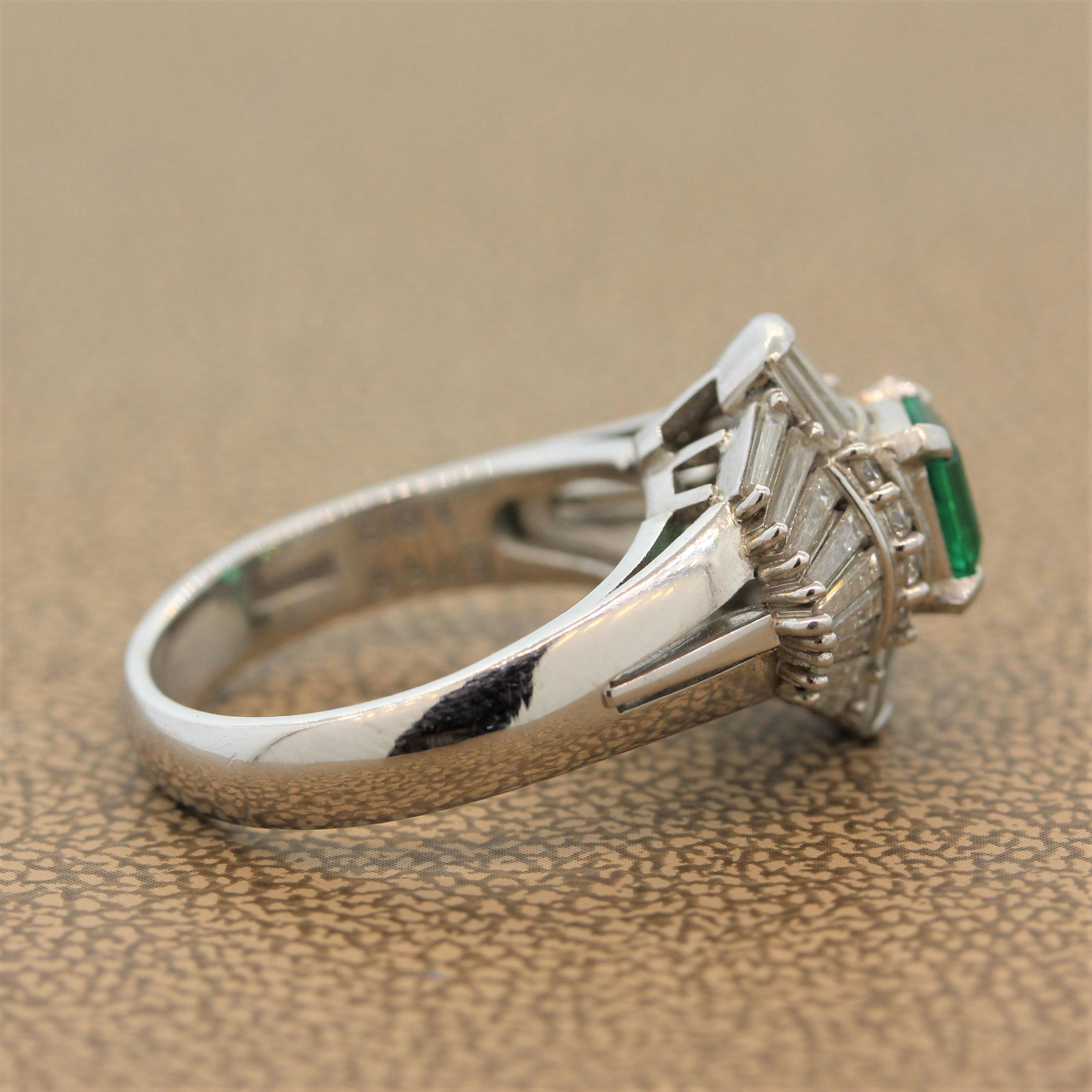 Edelstein Smaragd Diamant Platin Ring im Zustand „Neu“ im Angebot in Beverly Hills, CA