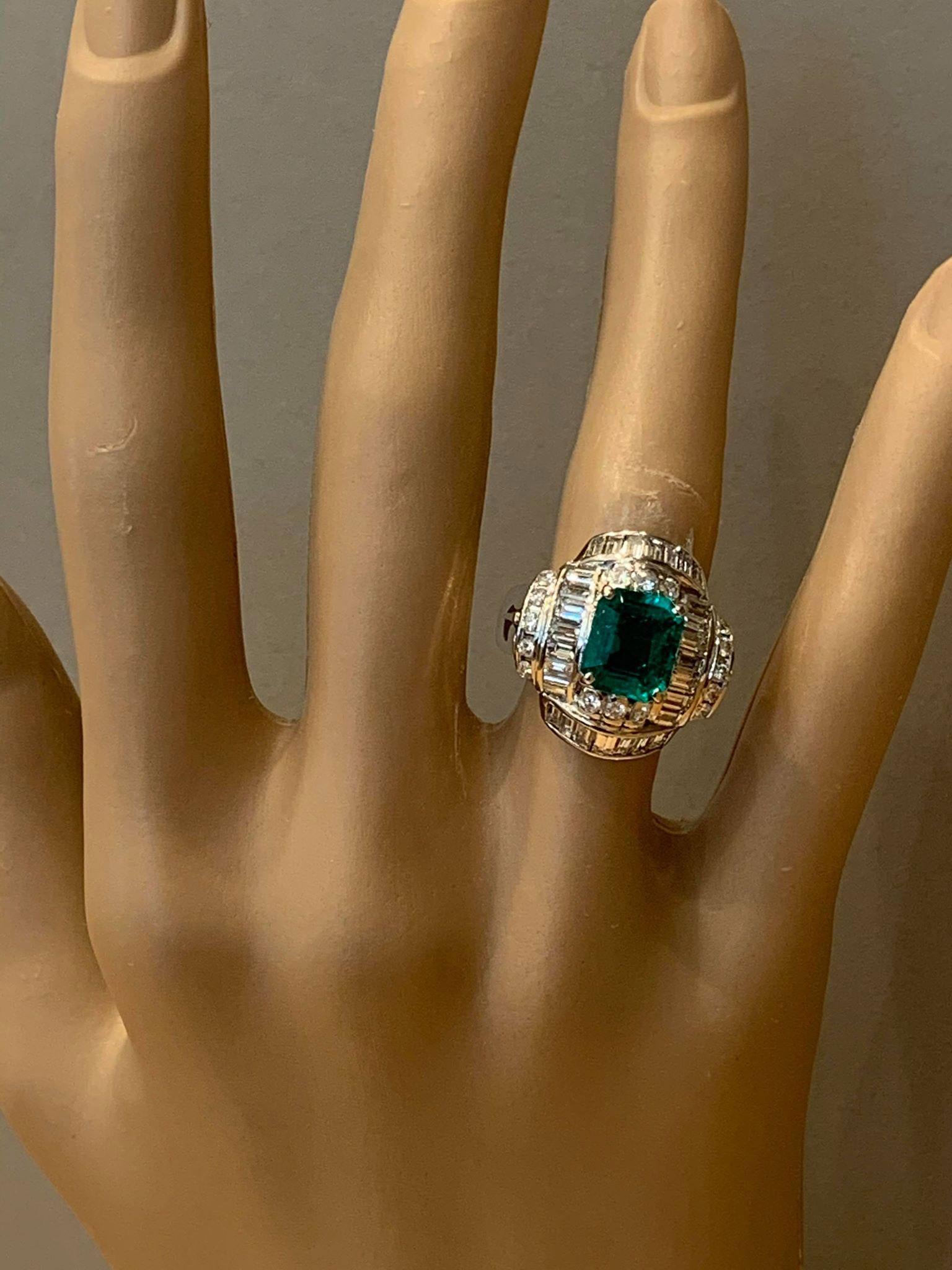 Gem Emerald Diamond Platinum Ring For Sale 2