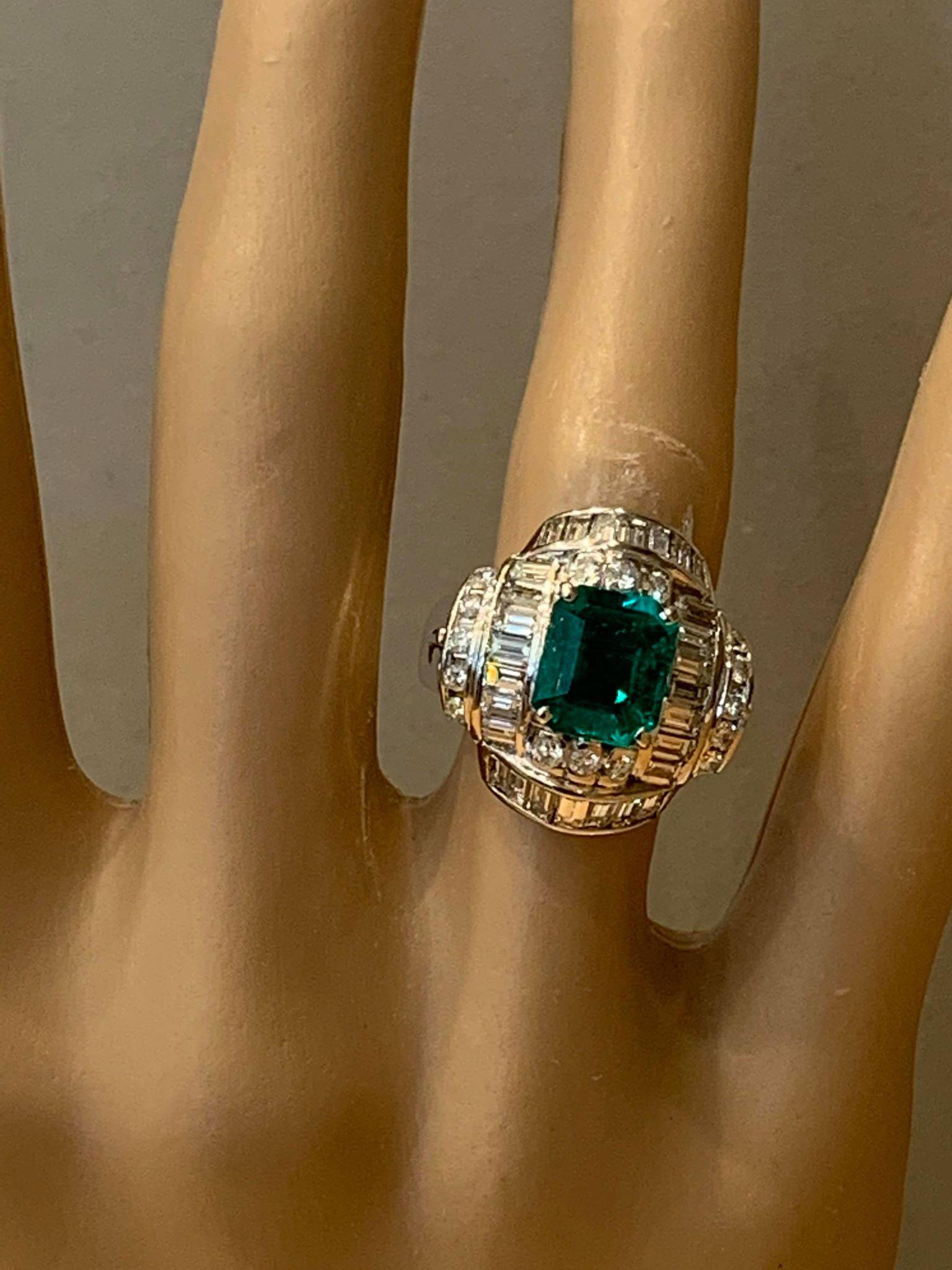Gem Emerald Diamond Platinum Ring For Sale 3