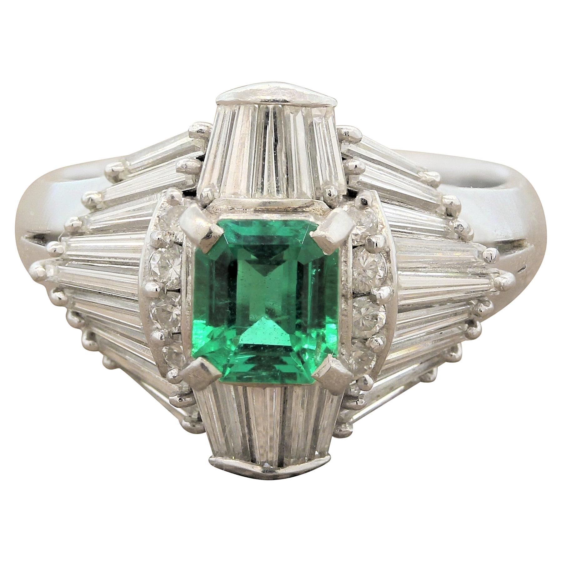 Gem Emerald Diamond Platinum Ring For Sale