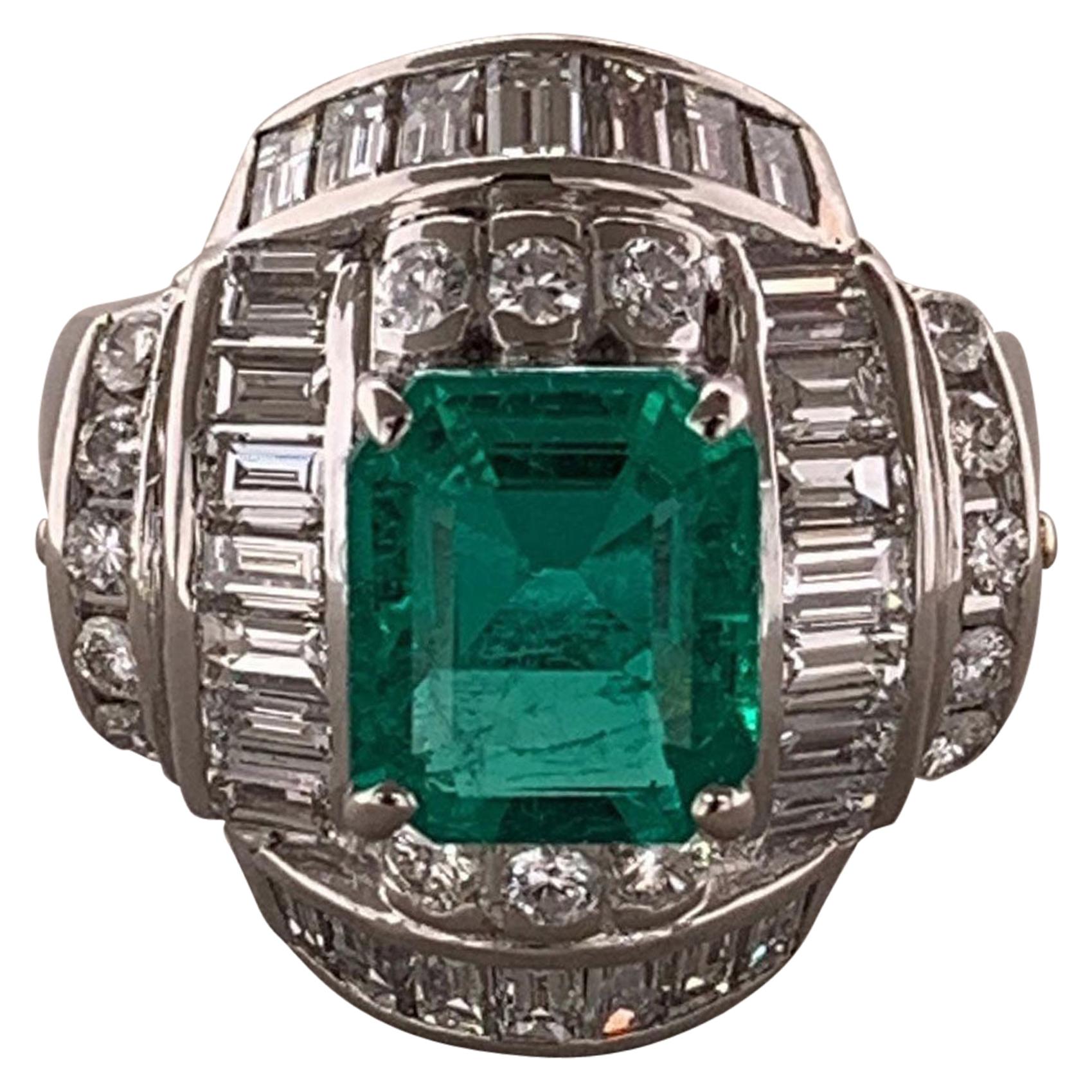 Very Fine Gem Quality Colombian Emerald Diamond Platinum Ring For Sale ...