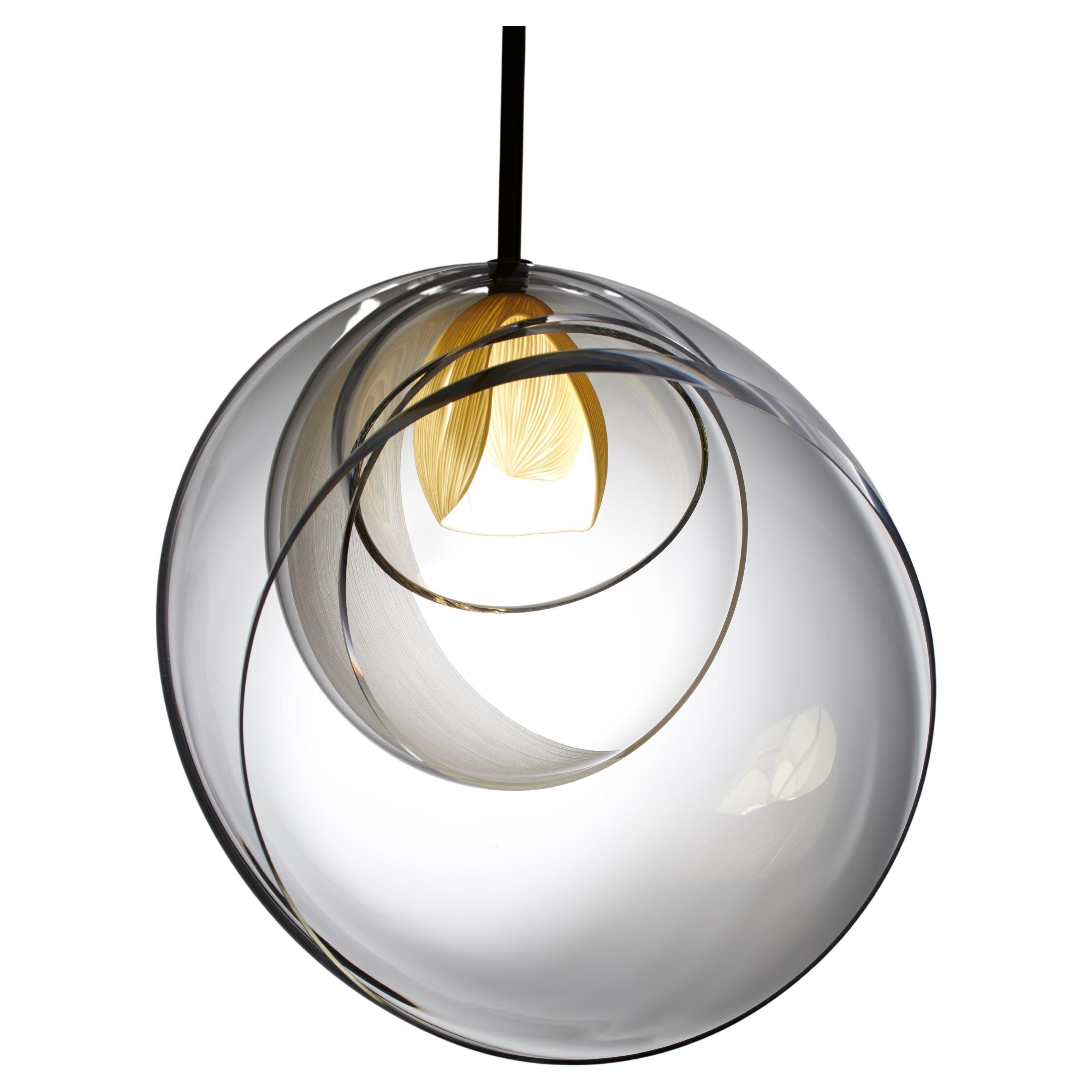 Gem extra large light by Vezzini & Chen
Dimensions: D42cm x H42cm
Materials: Furnace glass, Porcelain, 4w G9 dimmable warm white LED, brushed brass fitting, 2 Core double insulated electric cable + earth.
Also available: Brass Fitting and flex