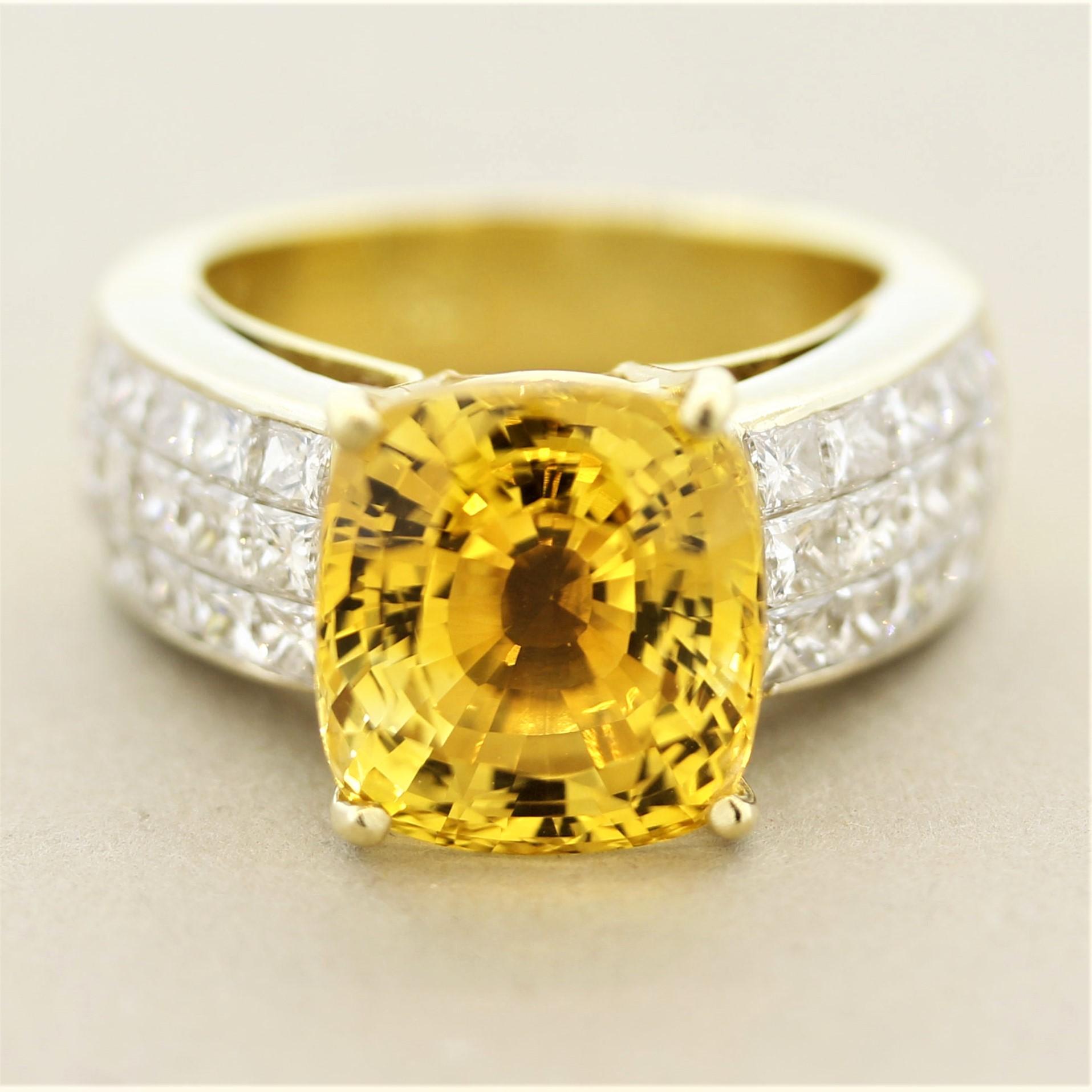 Mixed Cut Gem Fancy Yellow Sapphire Diamond Gold Ring For Sale