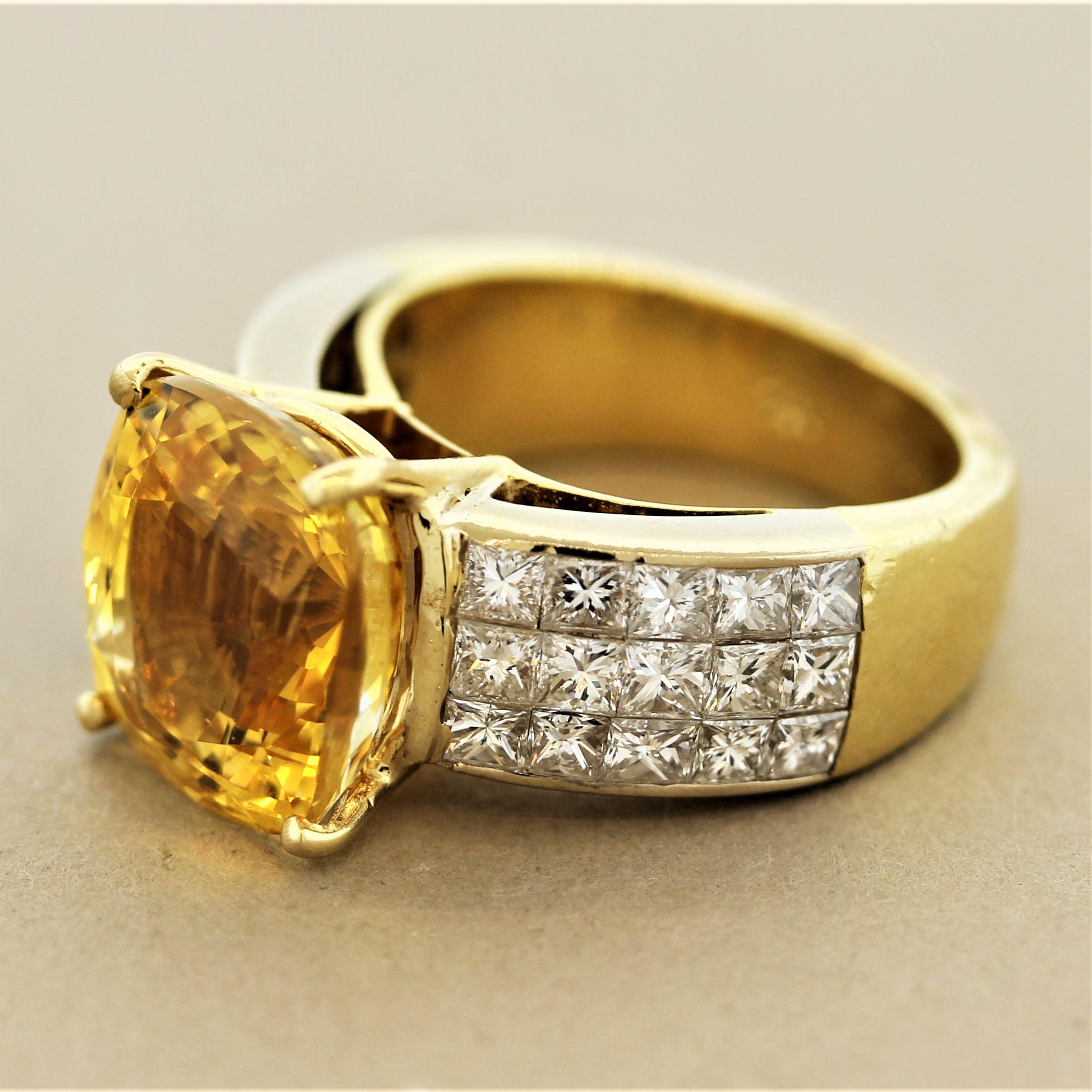 Women's Gem Fancy Yellow Sapphire Diamond Gold Ring For Sale