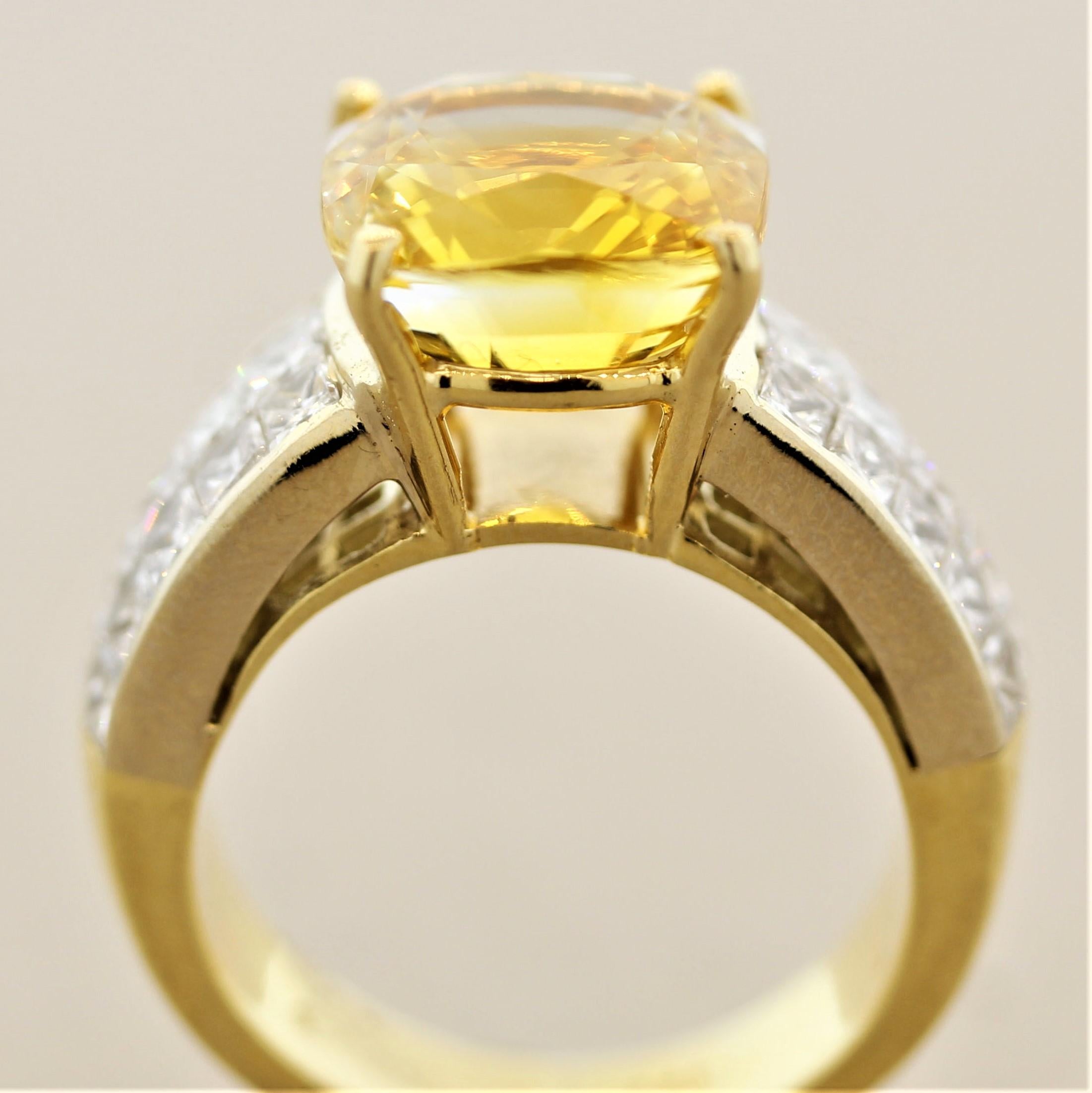 Gem Fancy Yellow Sapphire Diamond Gold Ring For Sale 2