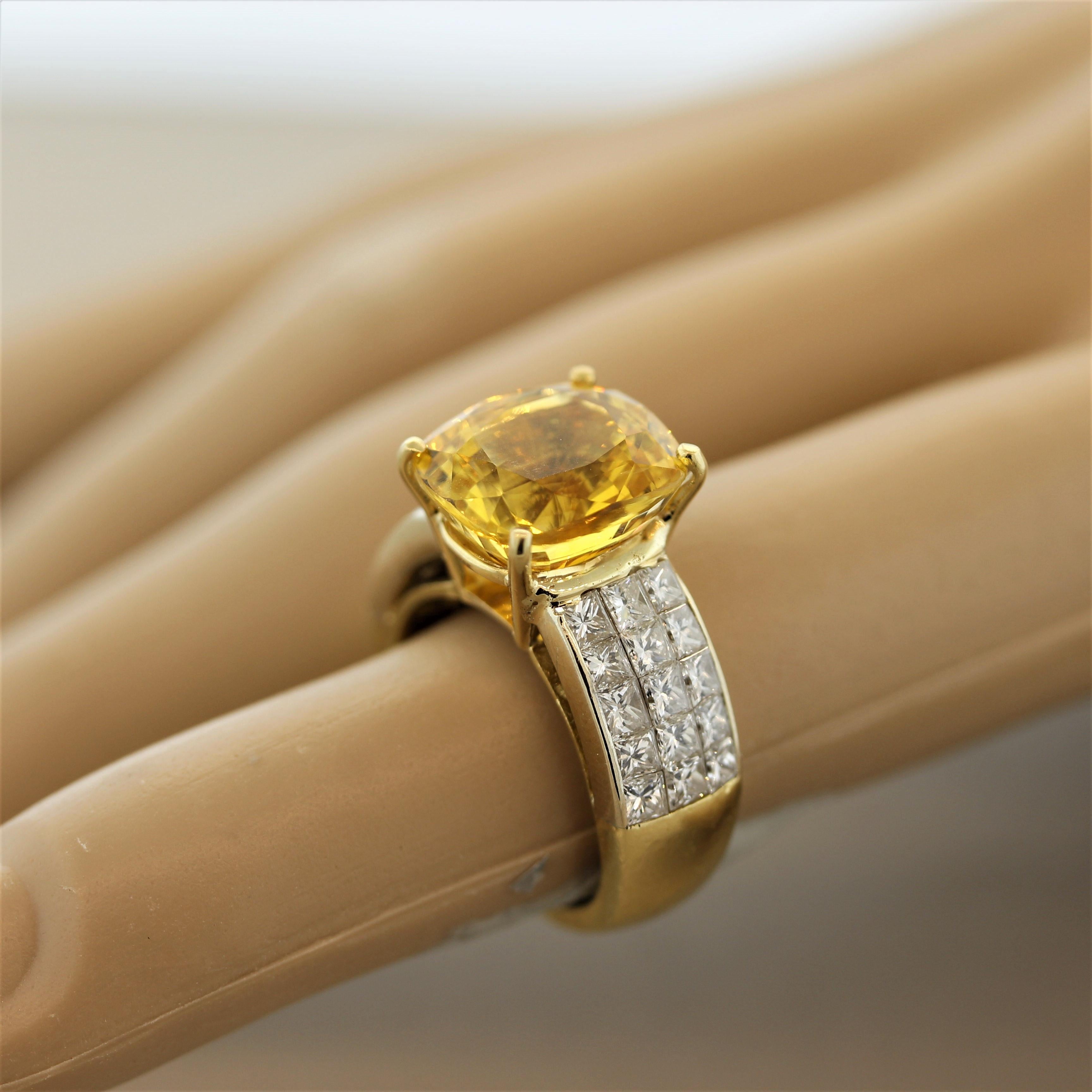 Gem Fancy Yellow Sapphire Diamond Gold Ring For Sale 3