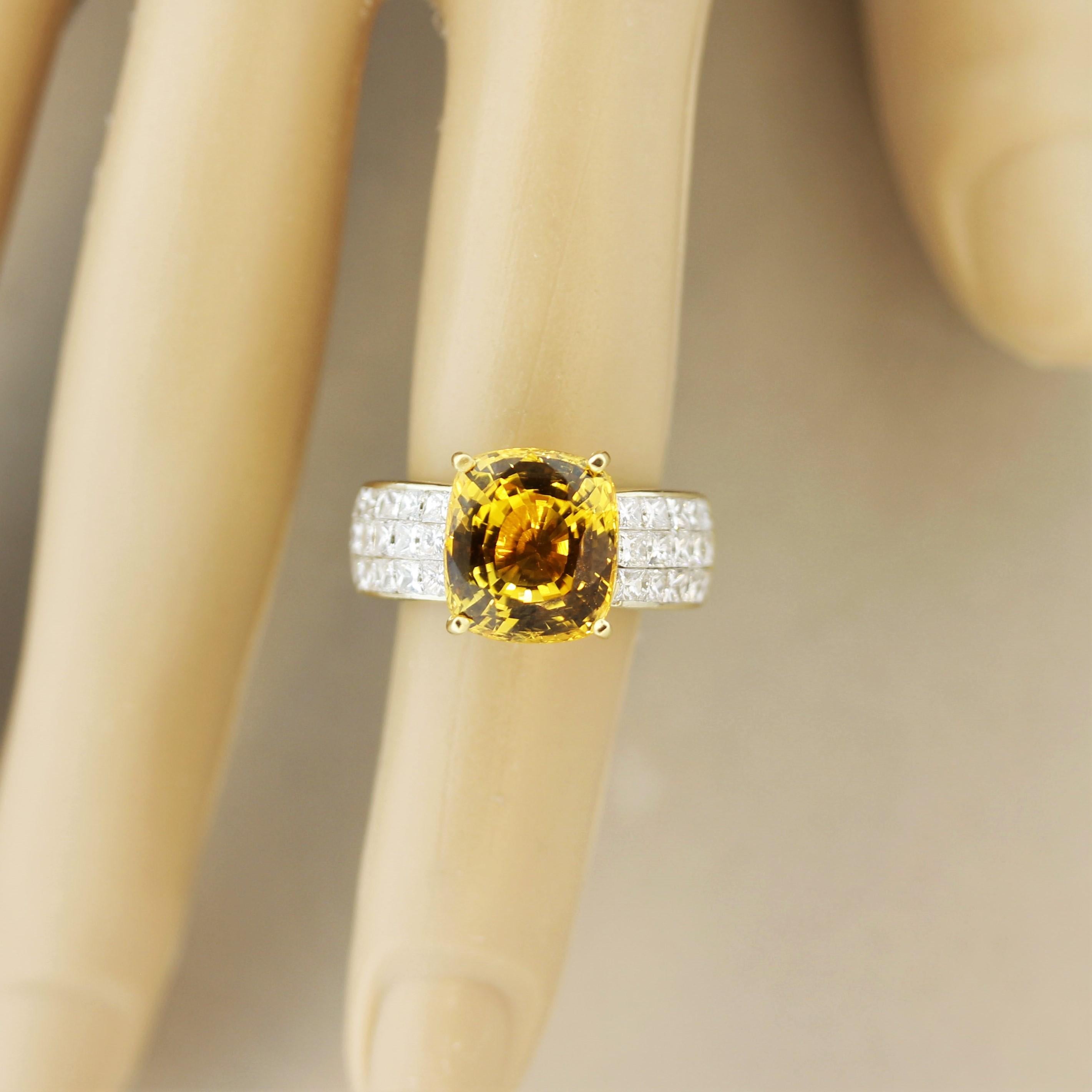 Gem Fancy Yellow Sapphire Diamond Gold Ring For Sale 4