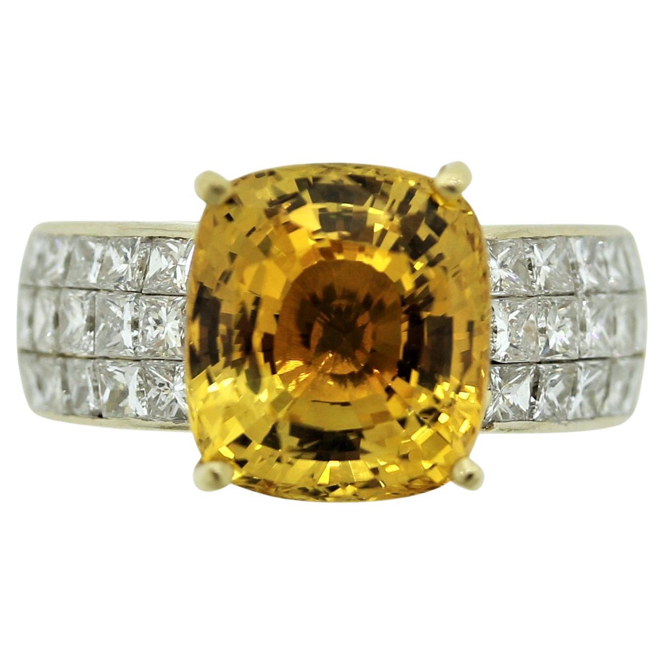 Gem Fancy Yellow Sapphire Diamond Gold Ring For Sale