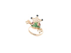 Gem Gallery Adorable Cocktail Frog Ring with Crown