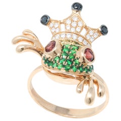 Gem Gallery Adorable Cocktail Frog Ring with Crown