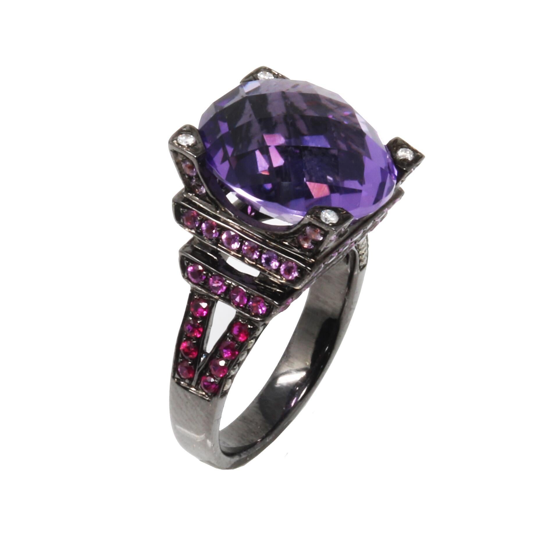 Gem Gallery Amethyst “Eiffel Tower” Cocktail Ring For Sale