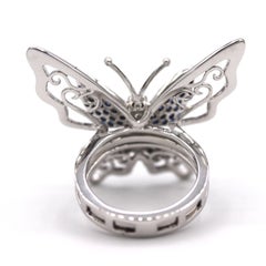 Gem Gallery Blue Sapphire and Diamond Butterfly Cocktail Ring