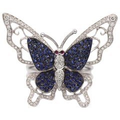 Gem Gallery Blue Sapphire and Diamond Butterfly Cocktail Ring