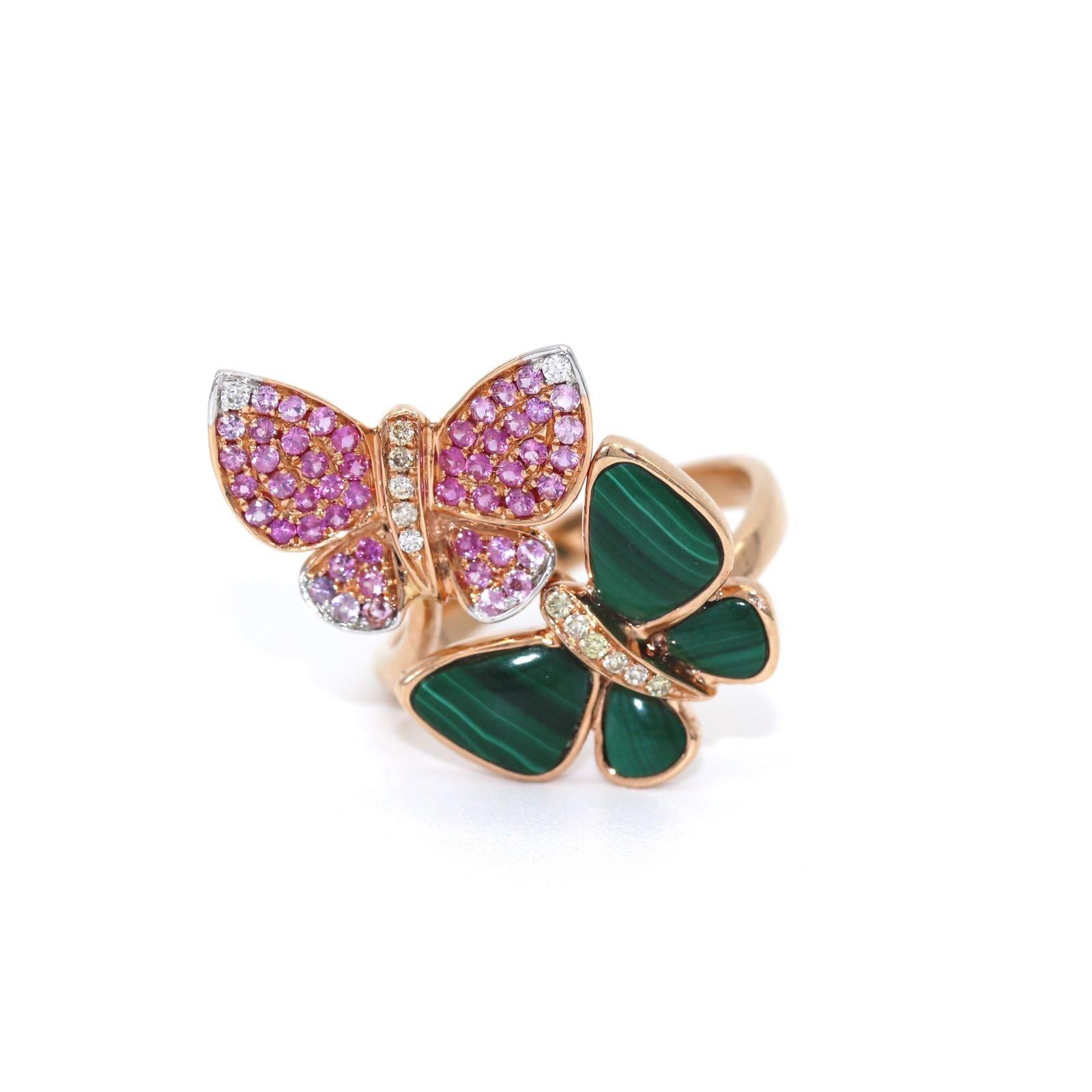 18K Multi Colored Butterfly Ring with Gemstones & Diamonds.

Size 6.5 (Can be ordered in any size, Message us for more info)