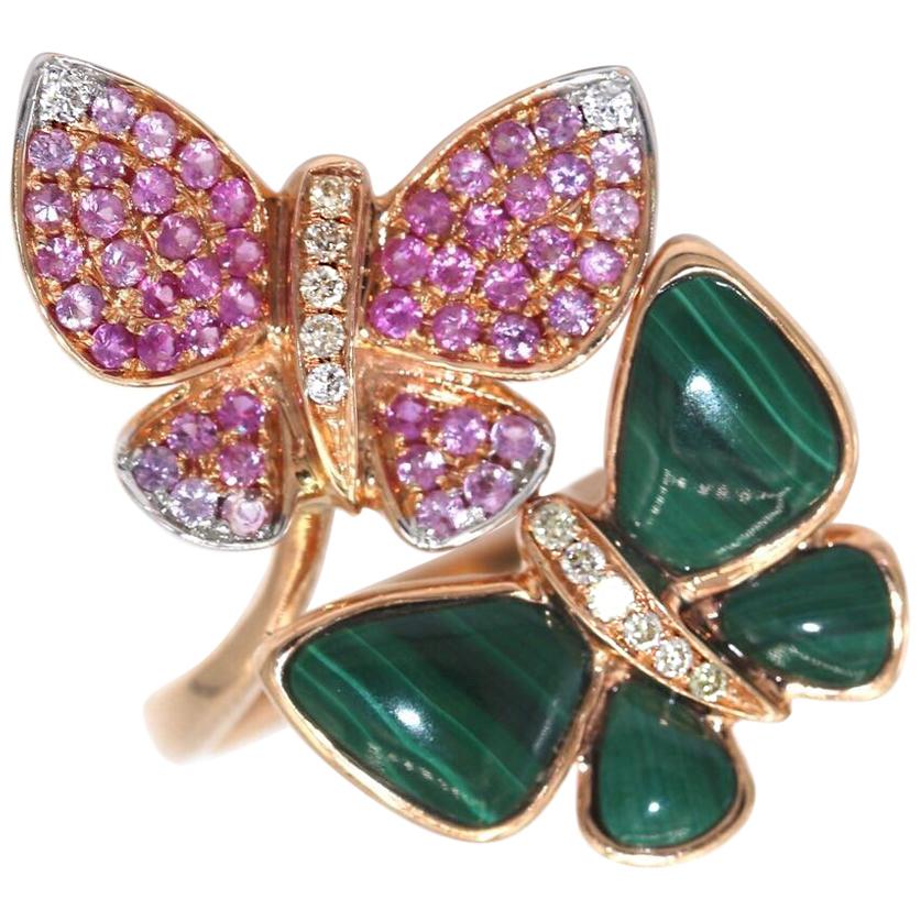 Gem Gallery Butterfly Ring with Multicolored Cocktail Diamonds and Gemstones For Sale