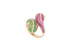 Gem Gallery Double Head Snake Cocktail Ring in 18 Karat Gold