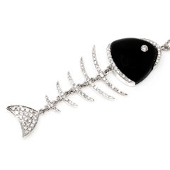 Gem Gallery Flexible Fish Pendant with Black Onyx and Diamonds
