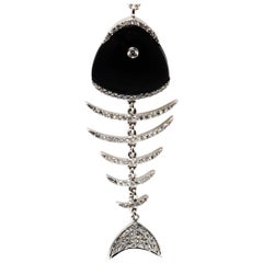 Gem Gallery Flexible Fish Pendant with Black Onyx and Diamonds