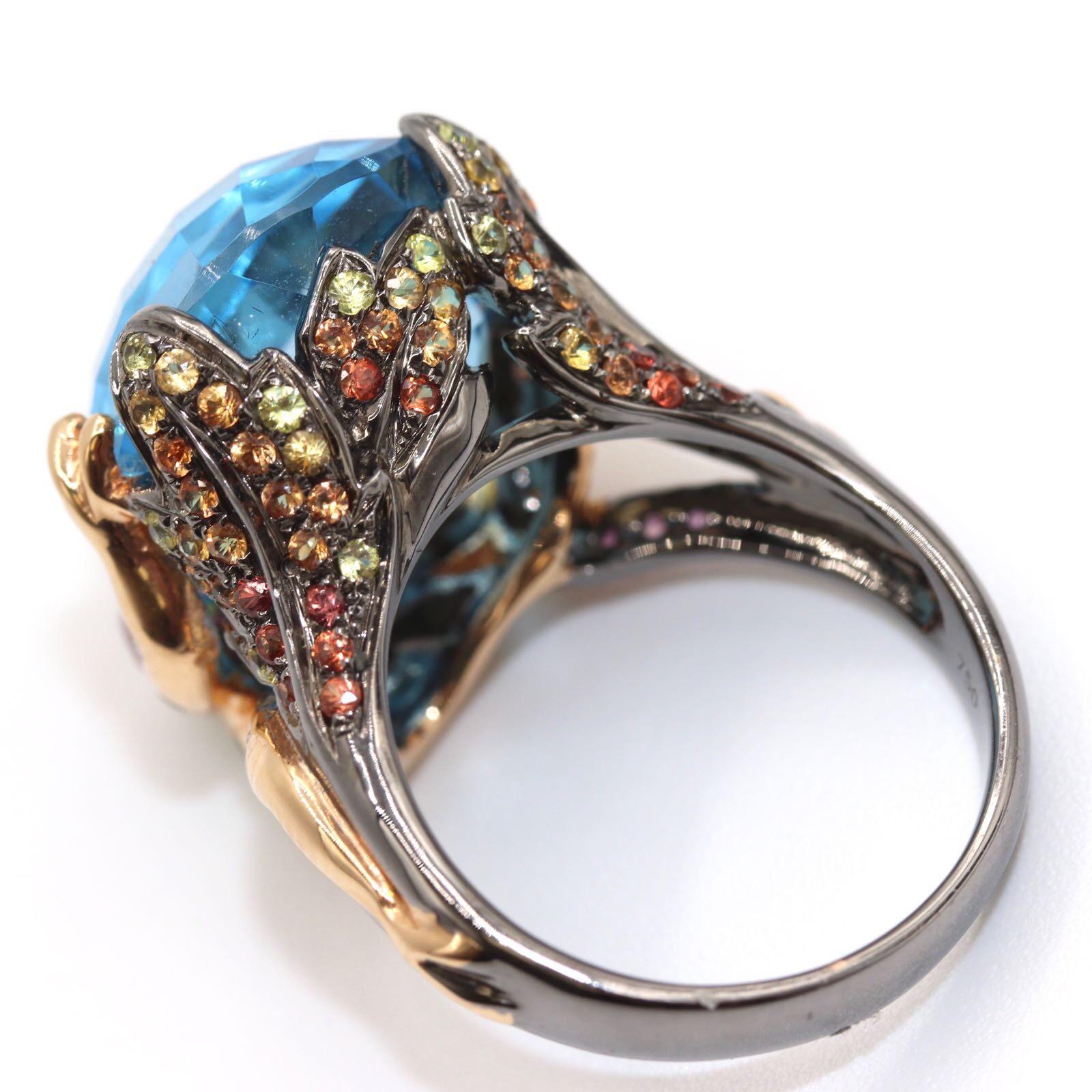 Gem Gallery Frog Ring with Blue Topaz Cocktail Ring In New Condition For Sale In Great Neck, NY
