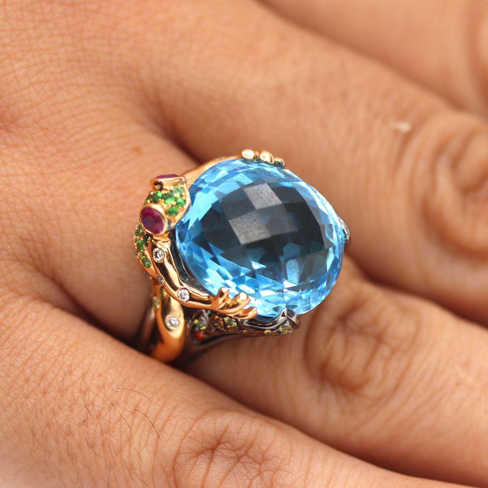 Women's Gem Gallery Frog Ring with Blue Topaz Cocktail Ring For Sale