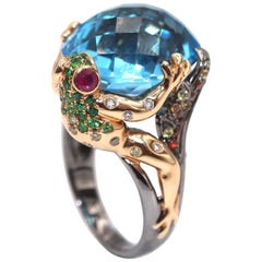 Gem Gallery Frog Ring with Blue Topaz Cocktail Ring