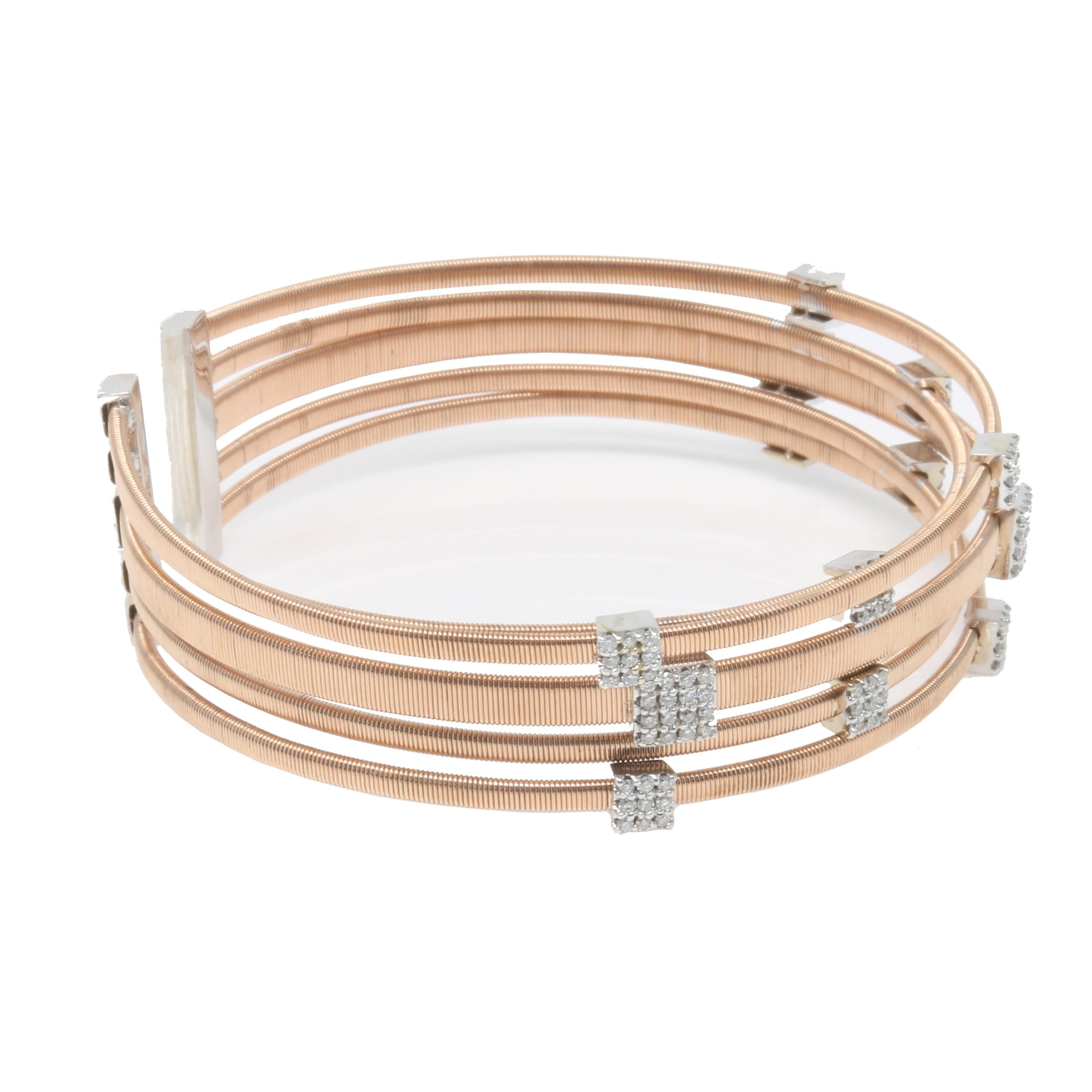 Rose gold is a timeless classic that will never go out of style.This bangle bracelet is beautifully crafted in Italy of high quality 14k yellow gold and features the combined beauty of high polish and textured finishes. Easy to wear, stylish, and