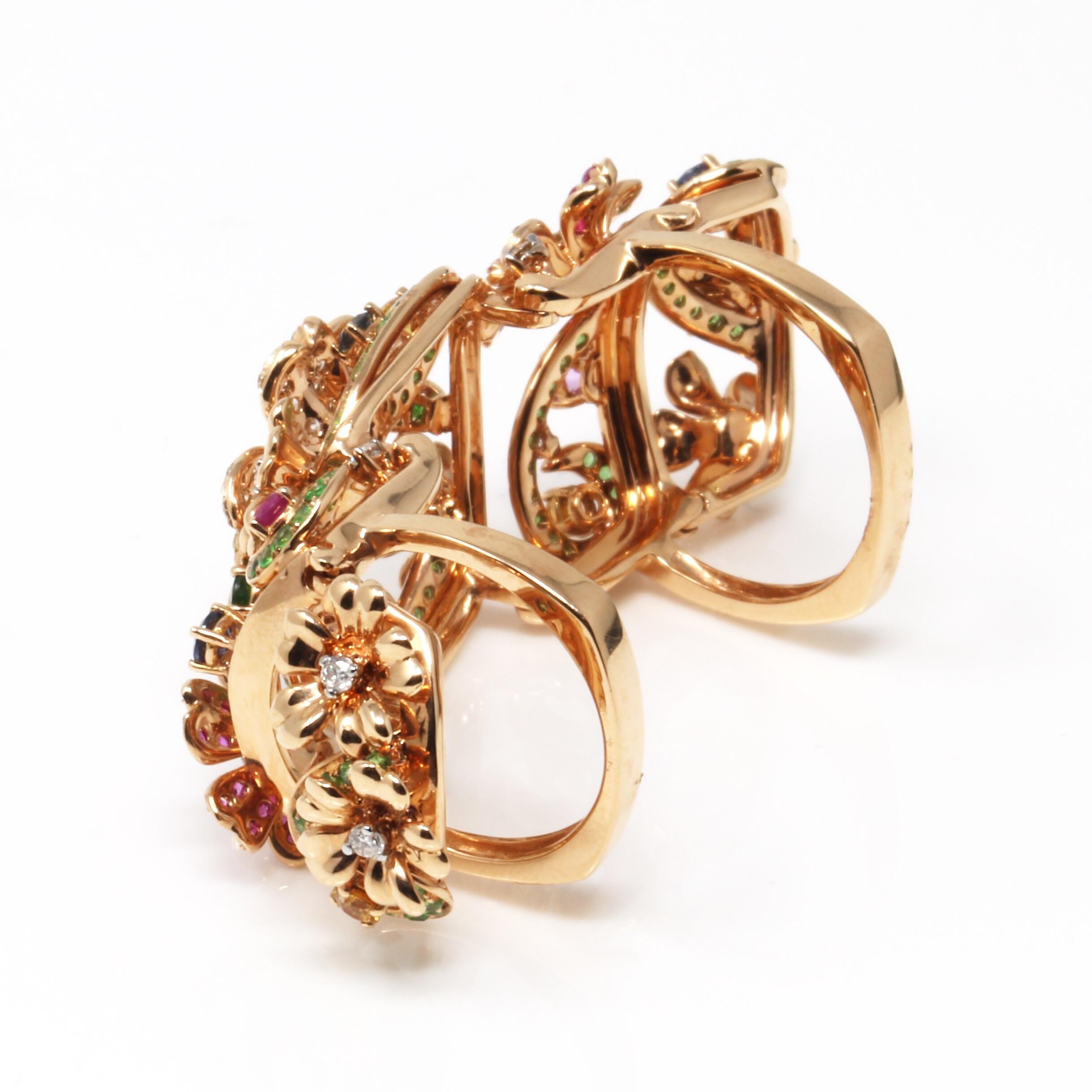 Contemporary Gem Gallery Multi-Color Flower Knuckle Cocktail Ring For Sale