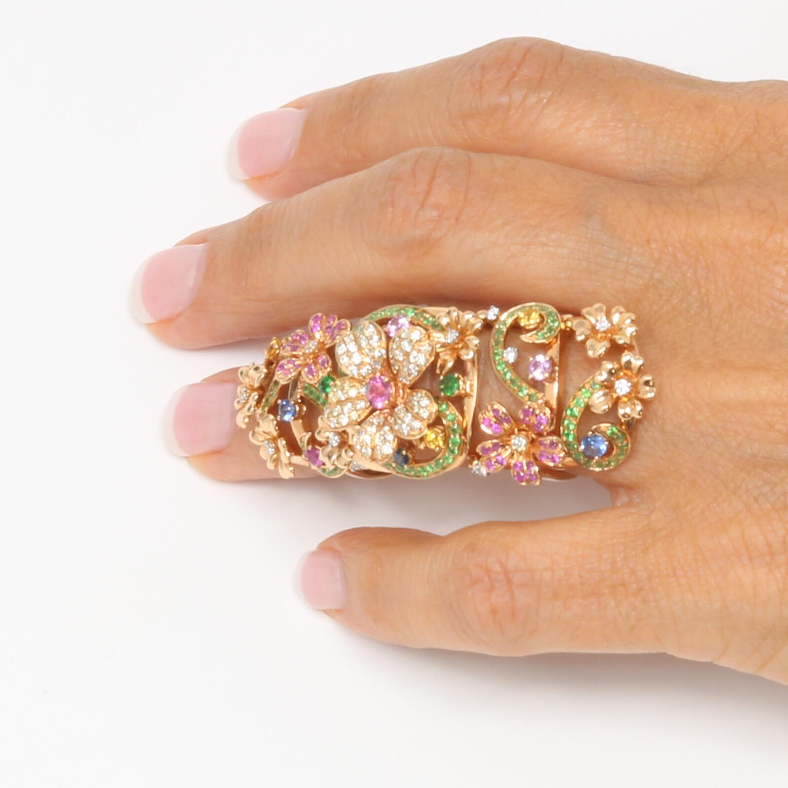 Women's Gem Gallery Multi-Color Flower Knuckle Cocktail Ring For Sale