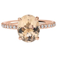 2,10 Karat ovaler Morganit und Diamanten Designer Ring aus 14 Karat Roségold