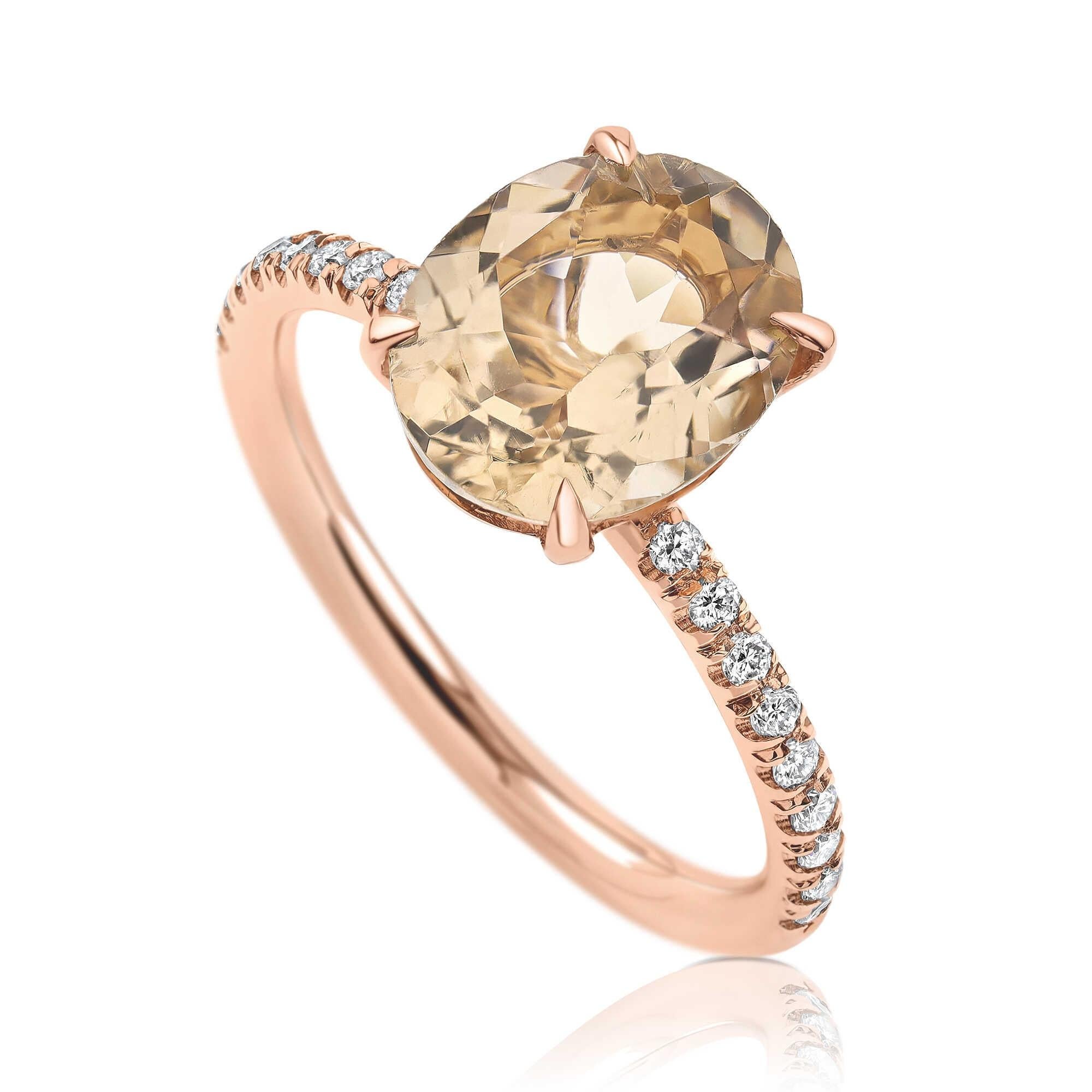 Oval Cut 2.10 Carat Oval Morganite and Diamonds Designer Ring in 14 Karat Rose Gold For Sale