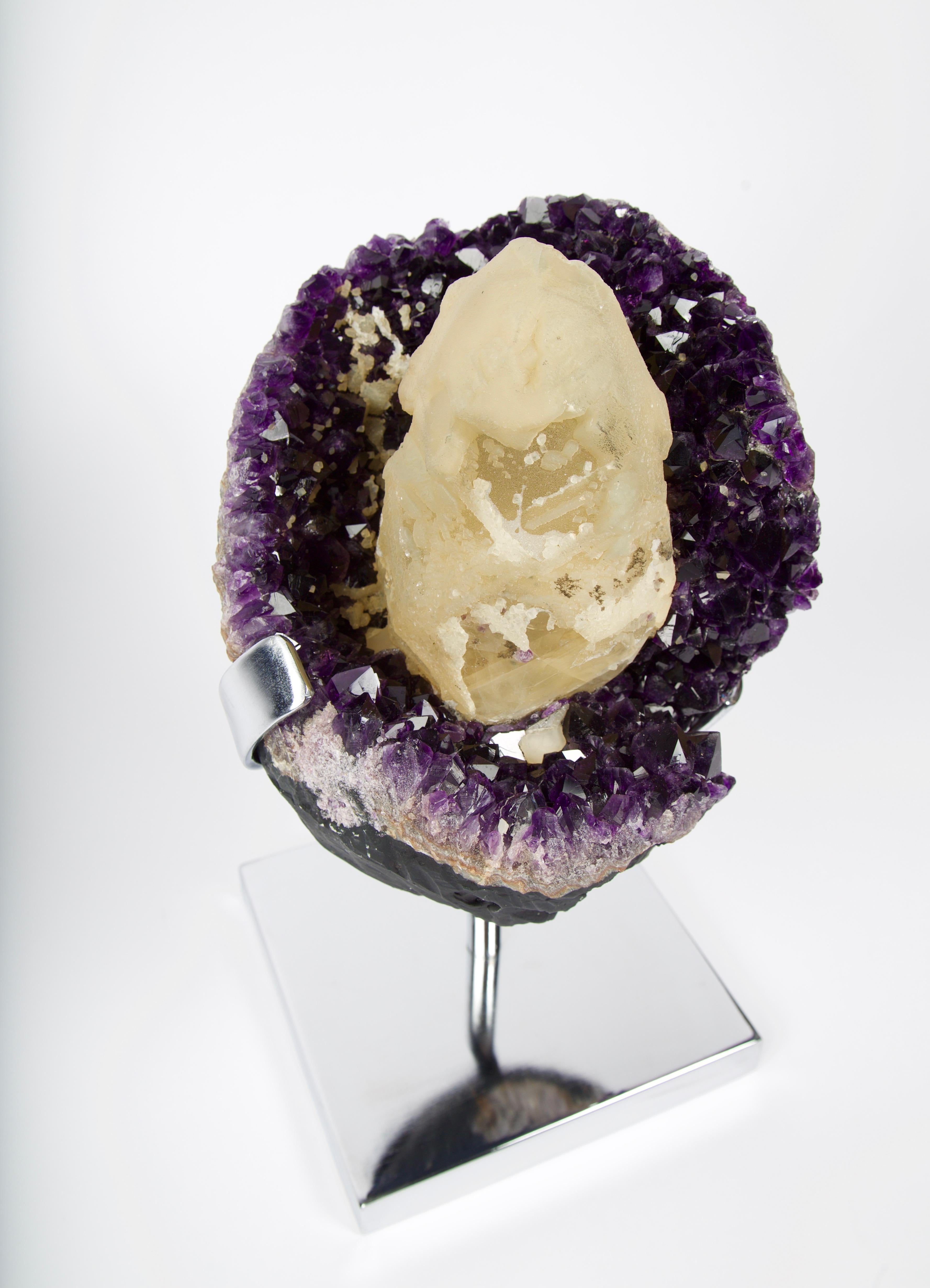 The amethyst geodes from Uruguay are mined from the same rock formation as their relatives just to the north across the border into southern Brazil and are igneous (volcanic) in origin. Uruguay amethyst, however, can usually be differentiated from
