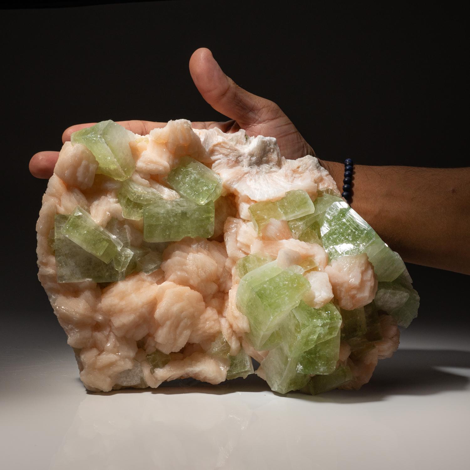 Indian  Gem Green Apophyllite Mineral Crystal with Stilbite from Maharashtra, India For Sale