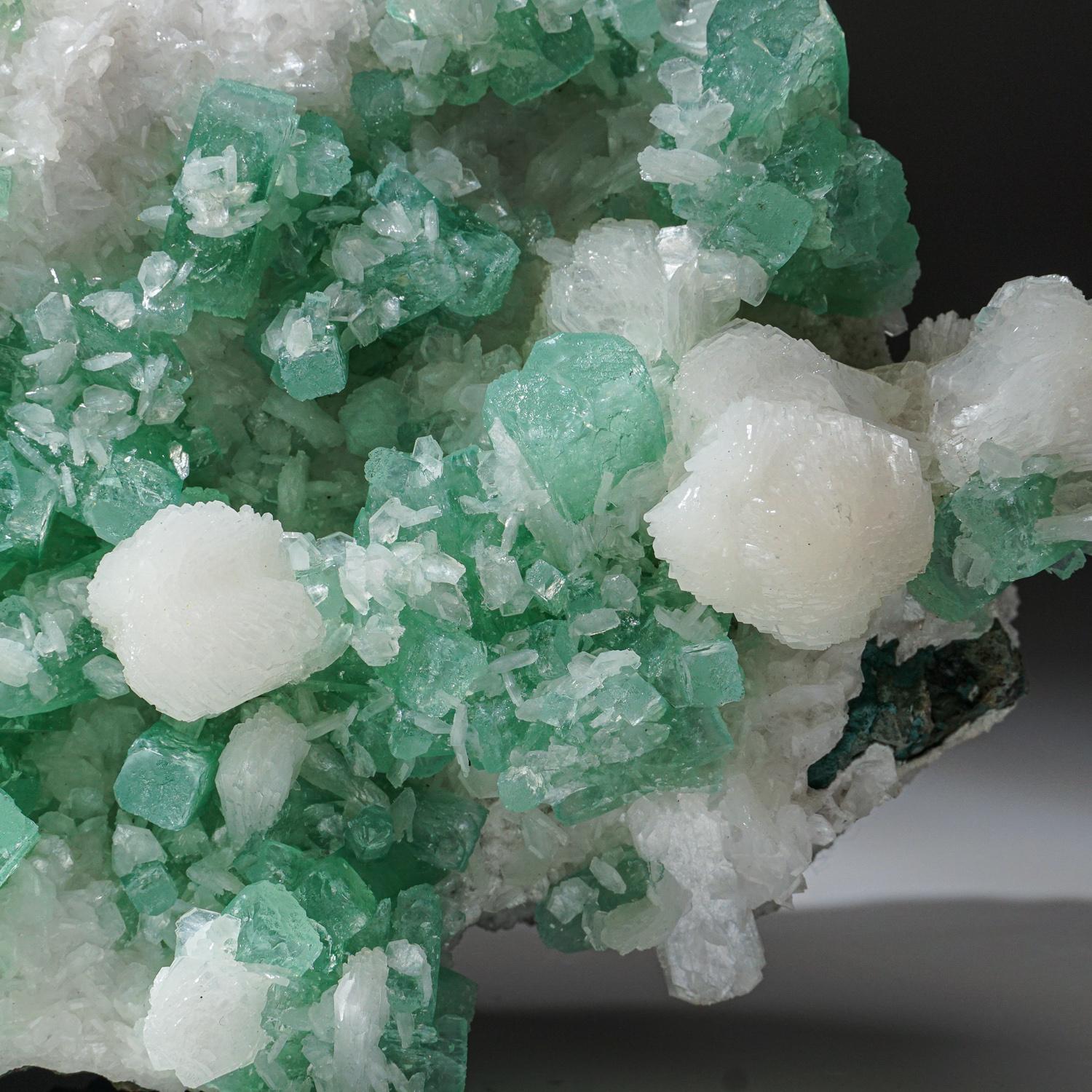 18th Century and Earlier Gem Green Apophyllite Mineral Crystal with Stilbite from Maharashtra, Indi For Sale