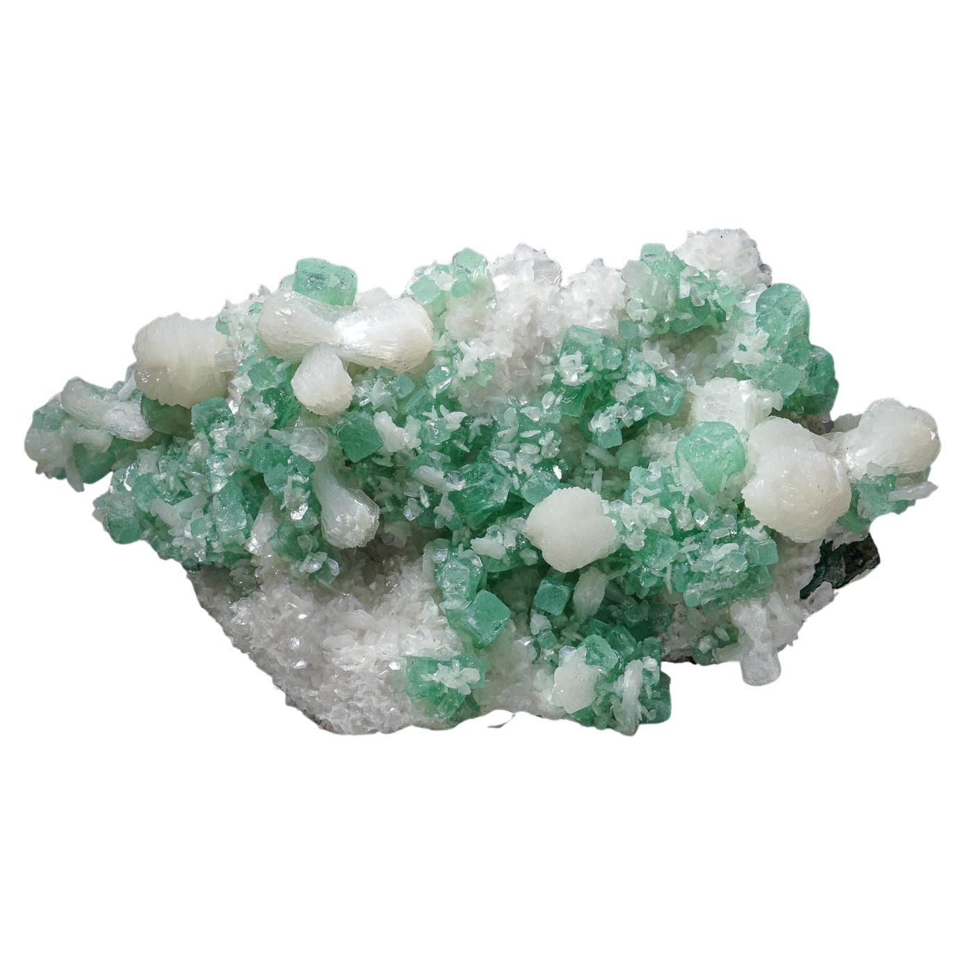 Gem Green Apophyllite Mineral Crystal with Stilbite from Maharashtra, Indi For Sale