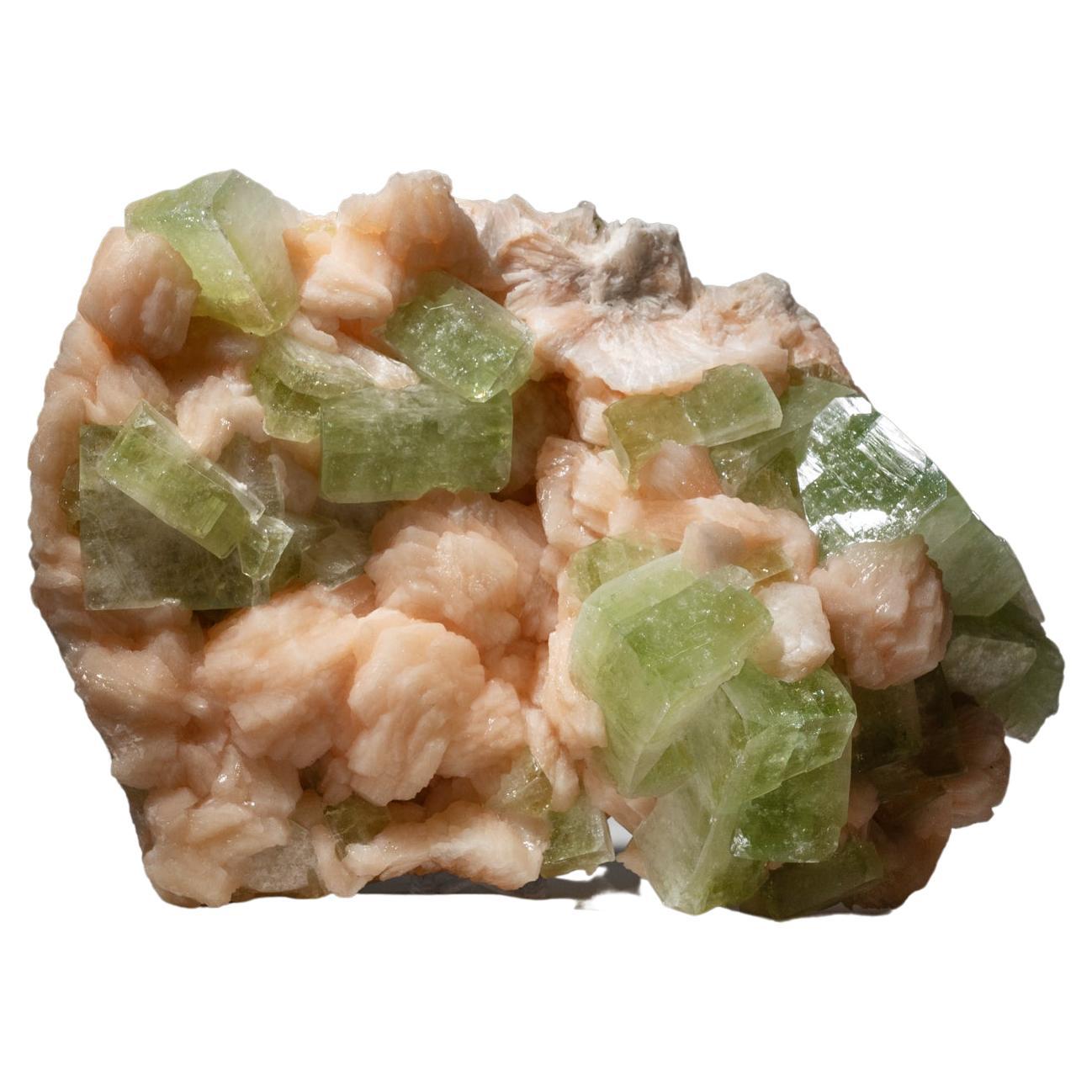  Gem Green Apophyllite Mineral Crystal with Stilbite from Maharashtra, India For Sale