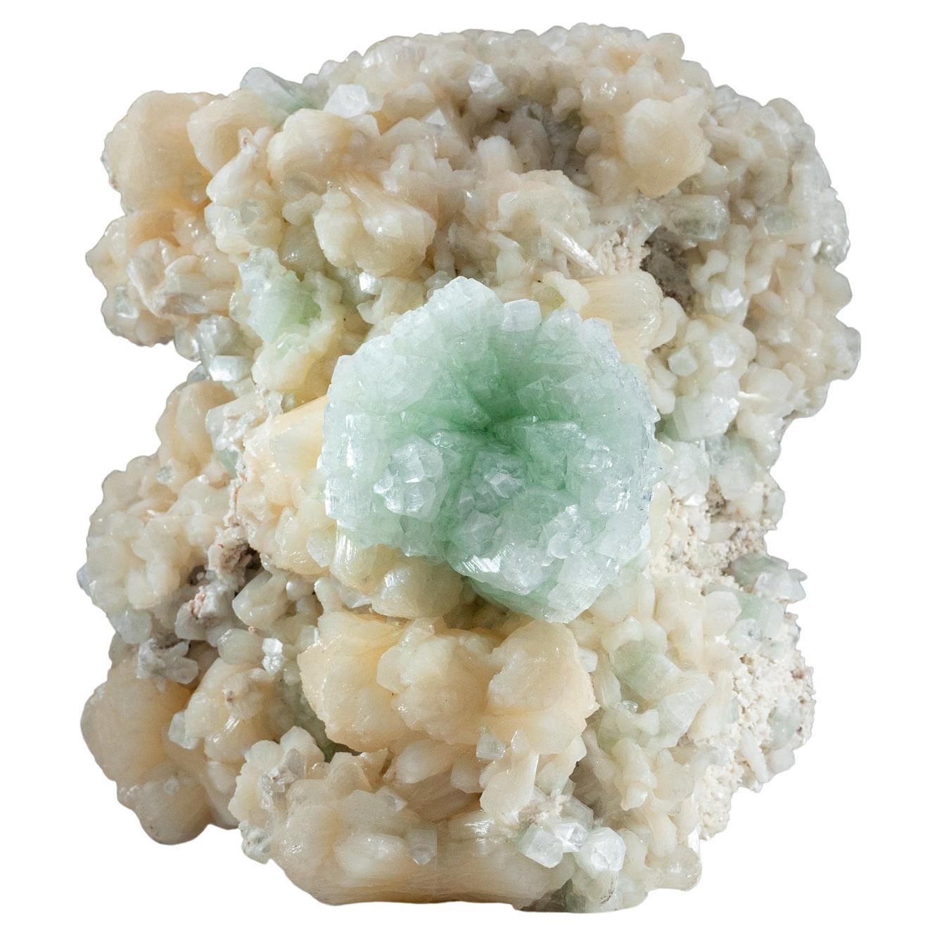 Gem Green Apophyllite with Stilbite from Maharashtra, India